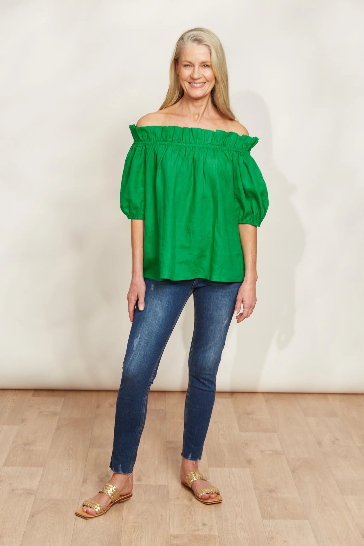 Eb & Ive Halcyon Ruched Top Emerald