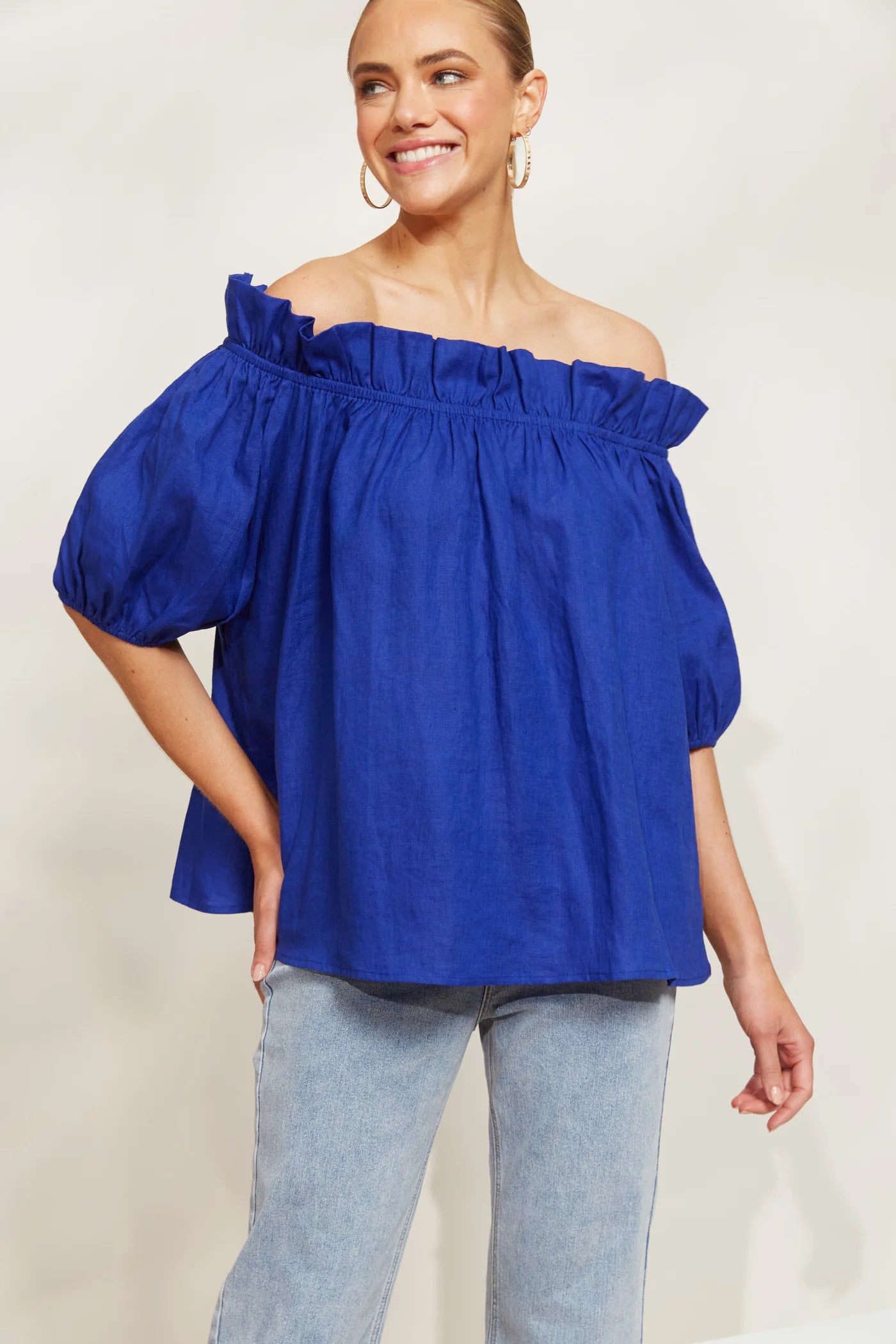 Eb & Ive Halcyon Ruched Top Cobalt