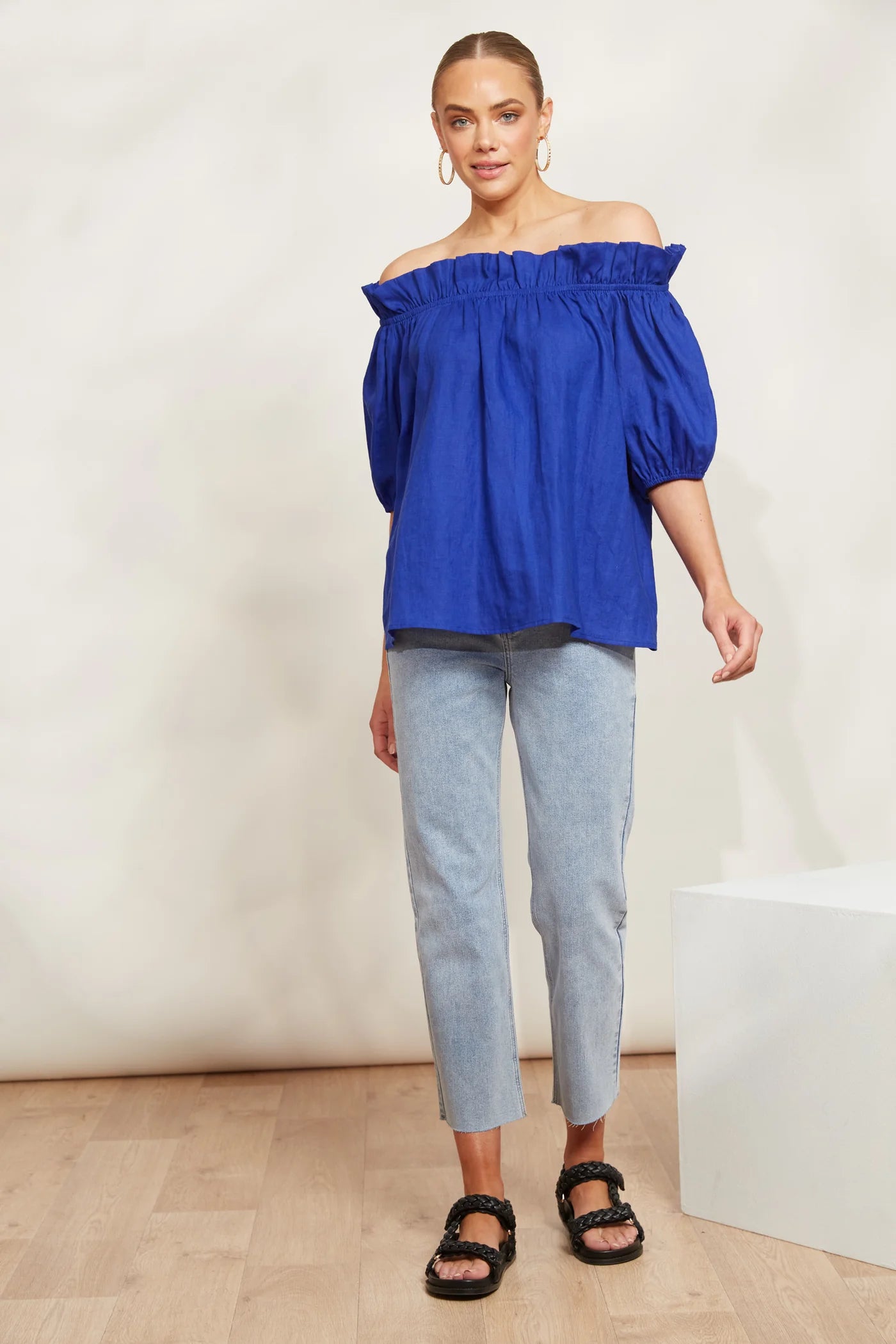 Eb & Ive Halcyon Ruched Top Cobalt