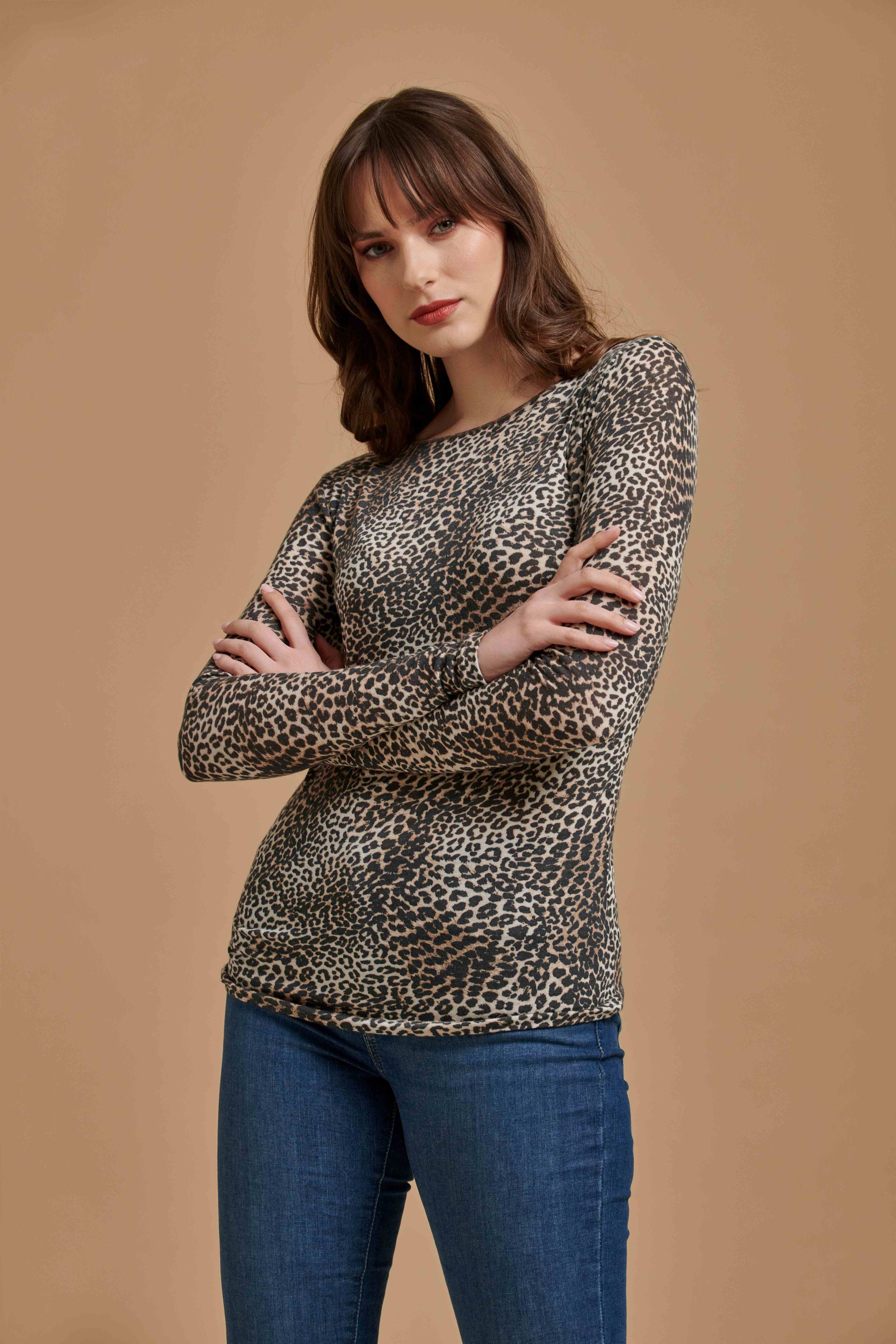 EGi Cashmere & Modal Boat Neck Top LS Leopard 5259S