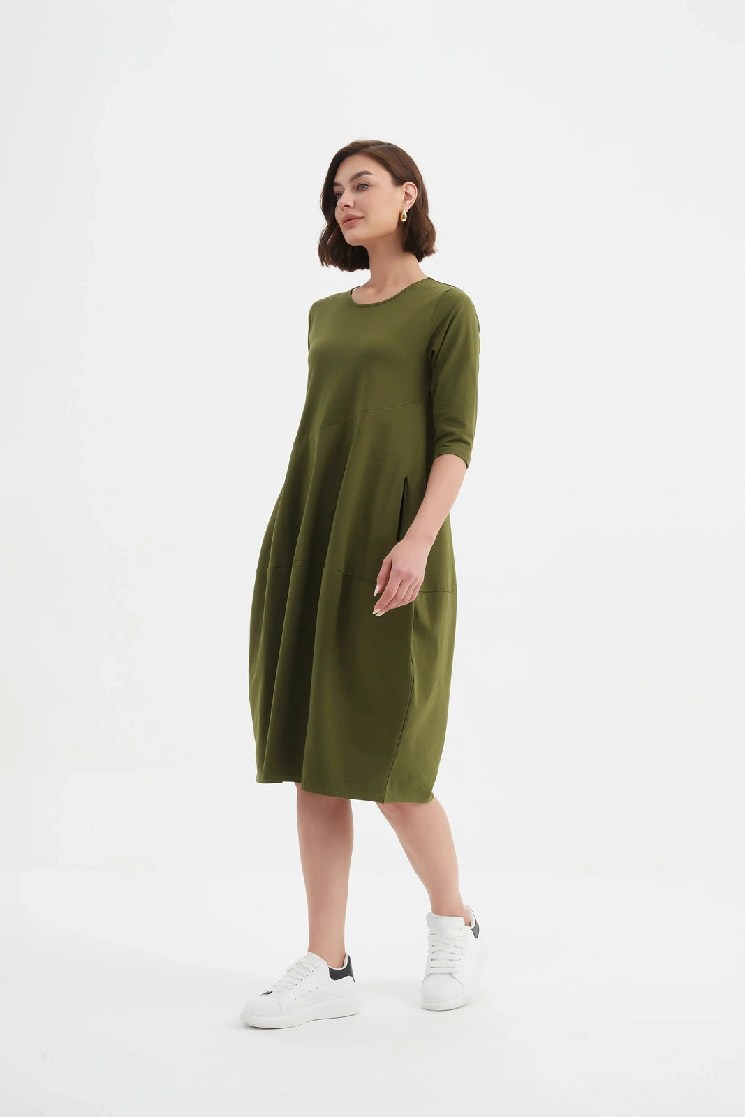 Tirelli Diagonal Seam Winter Dress Khaki
