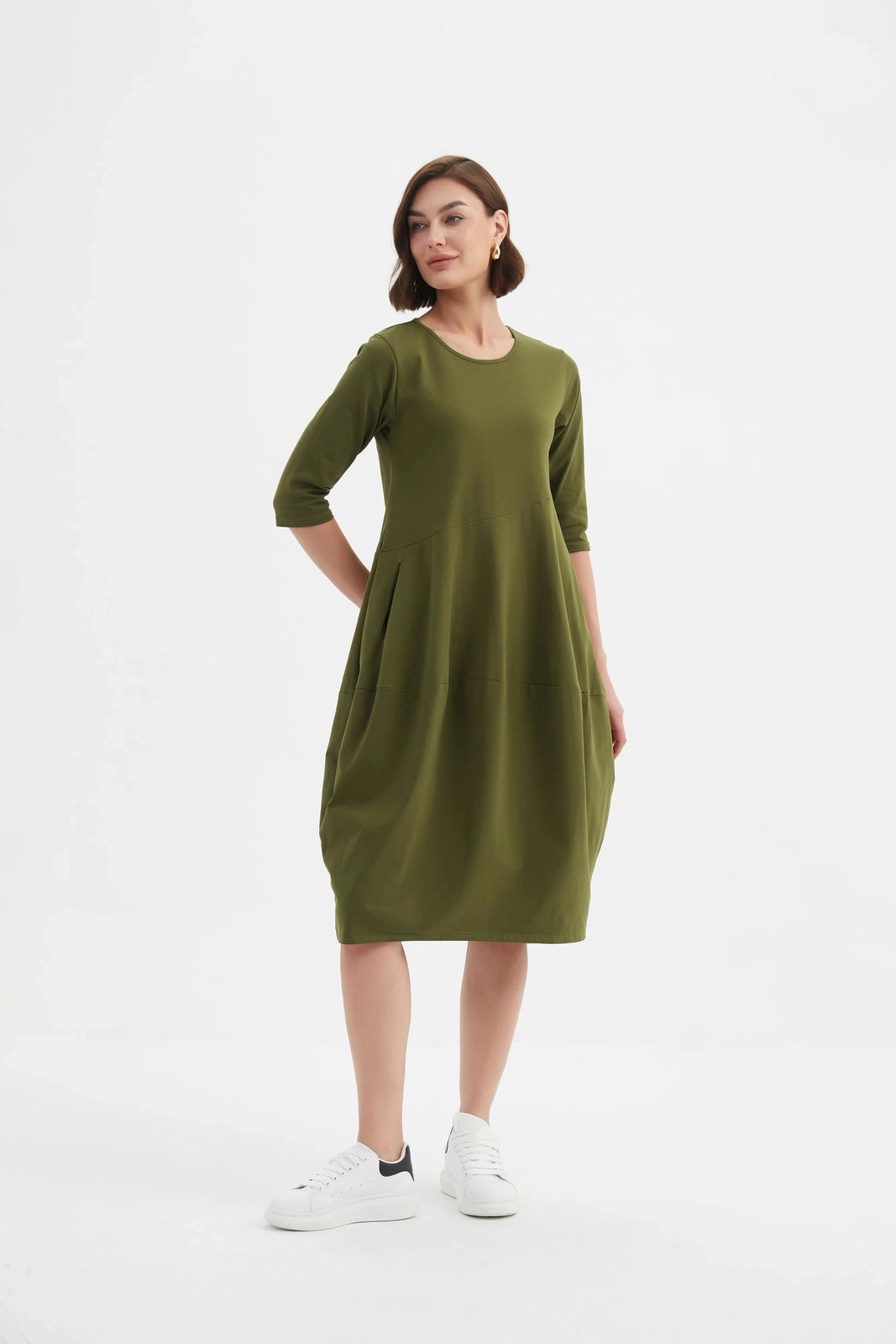 Tirelli Diagonal Seam Winter Dress Khaki