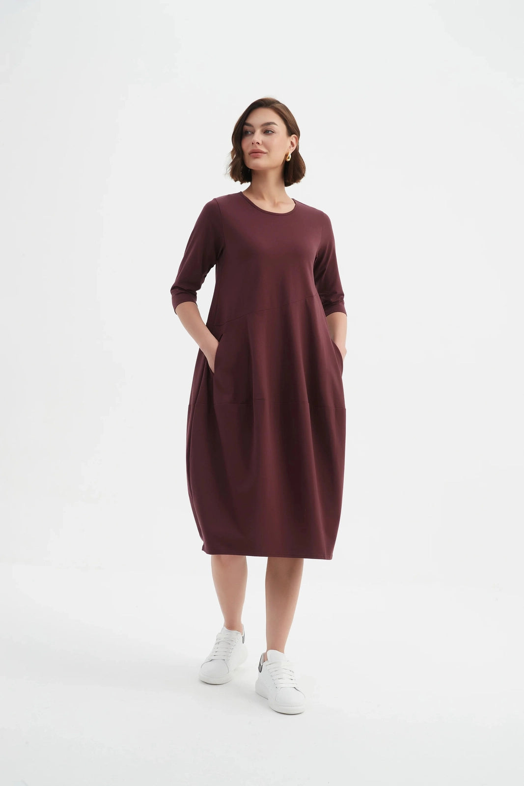 Tirelli Diagonal Seam Winter Dress Aubergine