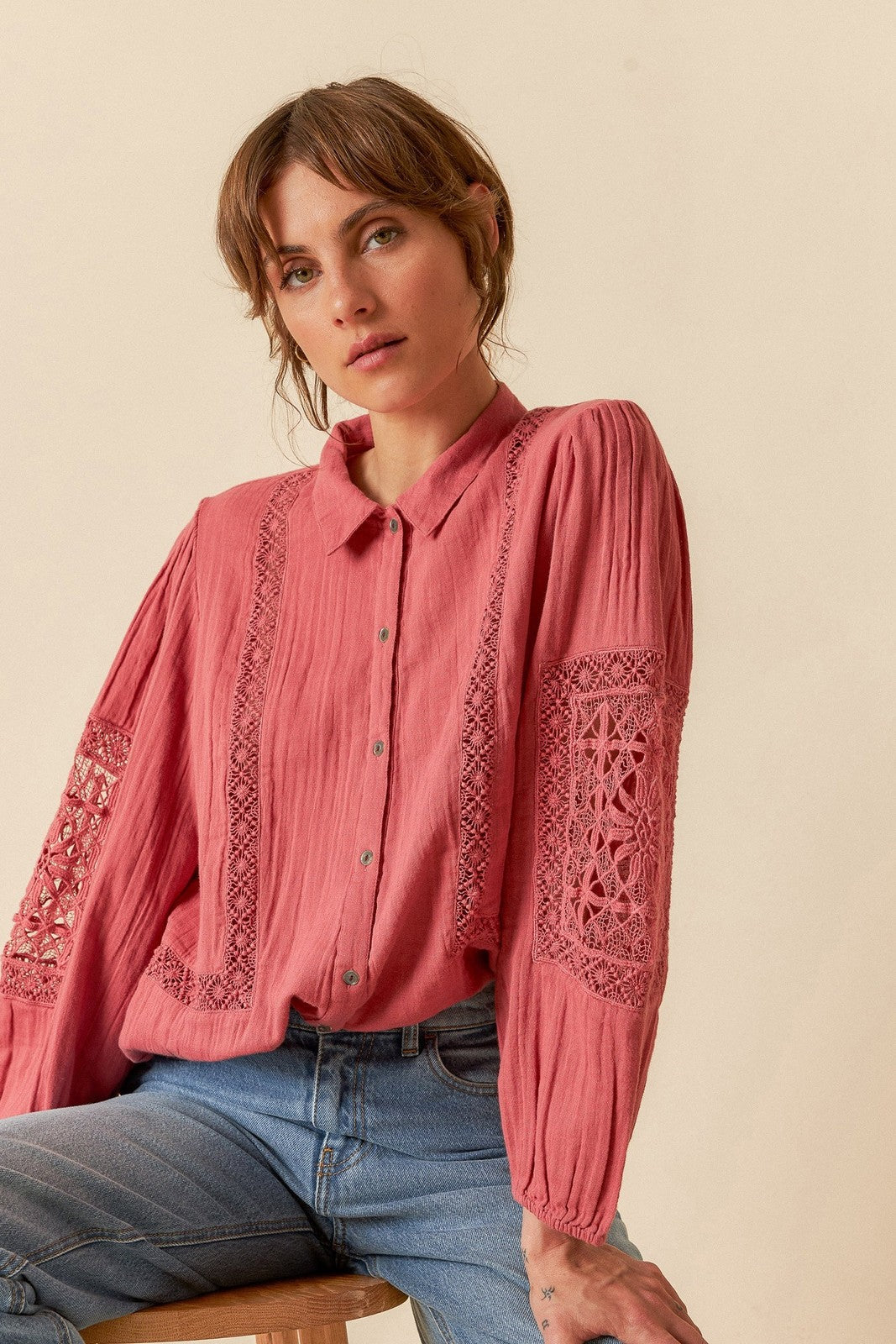 Indi & Cold BK207 Double Gauze Shirt Watermelon