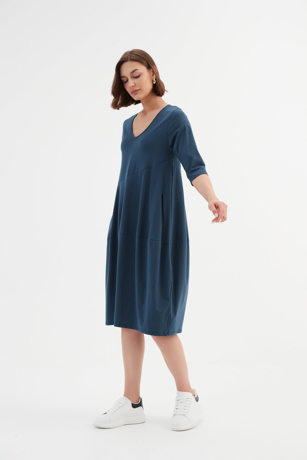 Tirelli V-Neck Diagonal Seam Dress Deep Teal