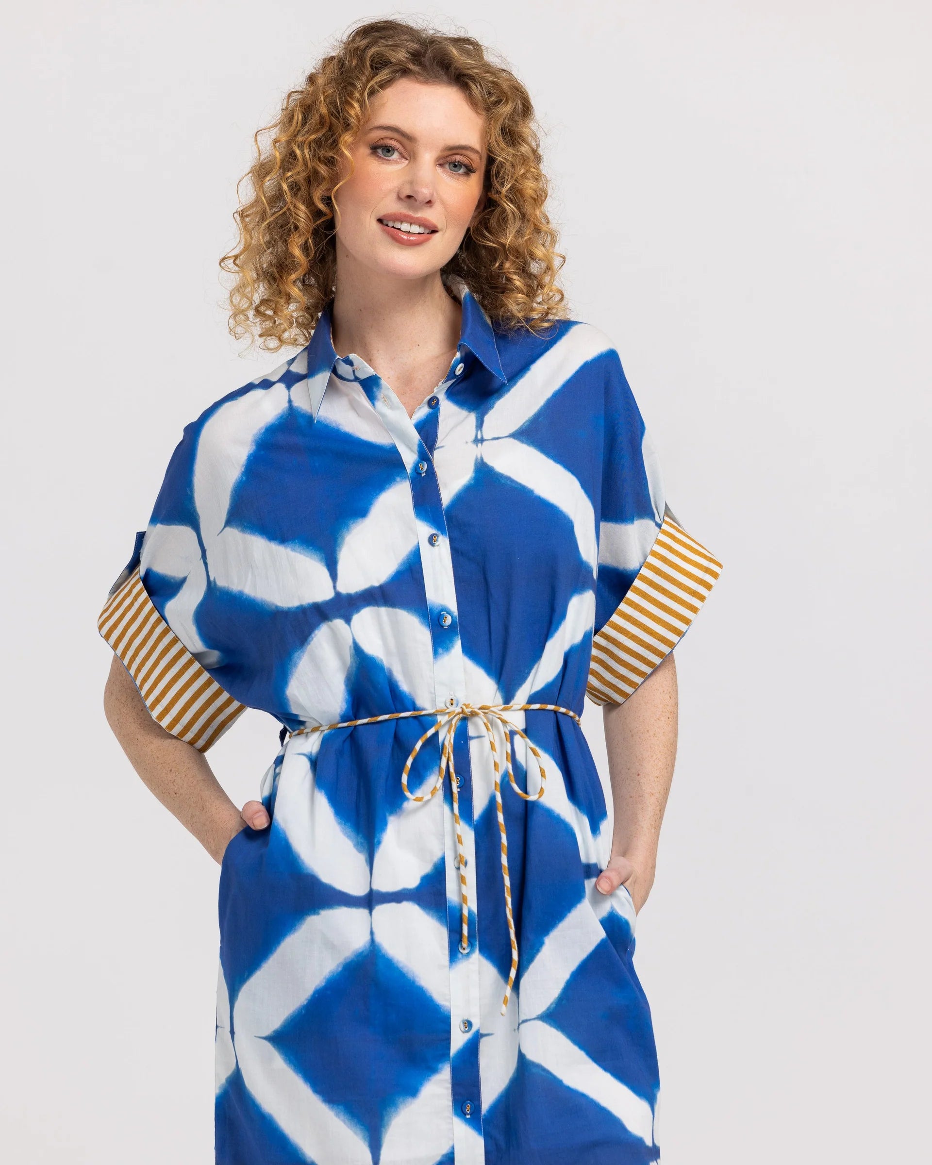 Boom Shankar Maui Shirt Dress Block Print