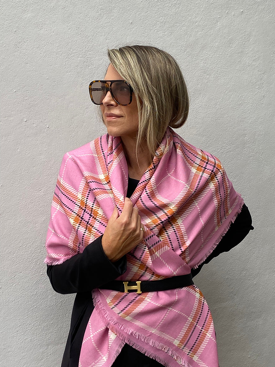 Dark Hampton Wool Silk Scarf The McRae - Pink