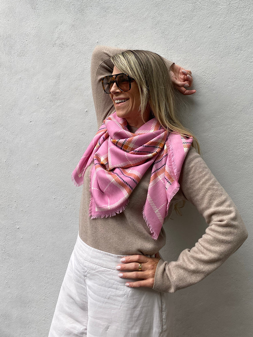 Dark Hampton Wool Silk Scarf The McRae - Pink
