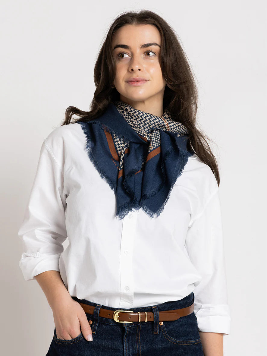 Dark Hampton Wool Silk Scarf The Sutherland - Navy