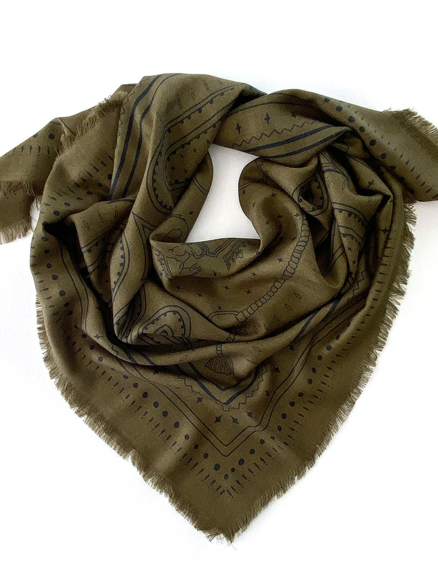 Dark Hampton x Ellie Compton Wool Silk Scarf The Hadfield - Khaki