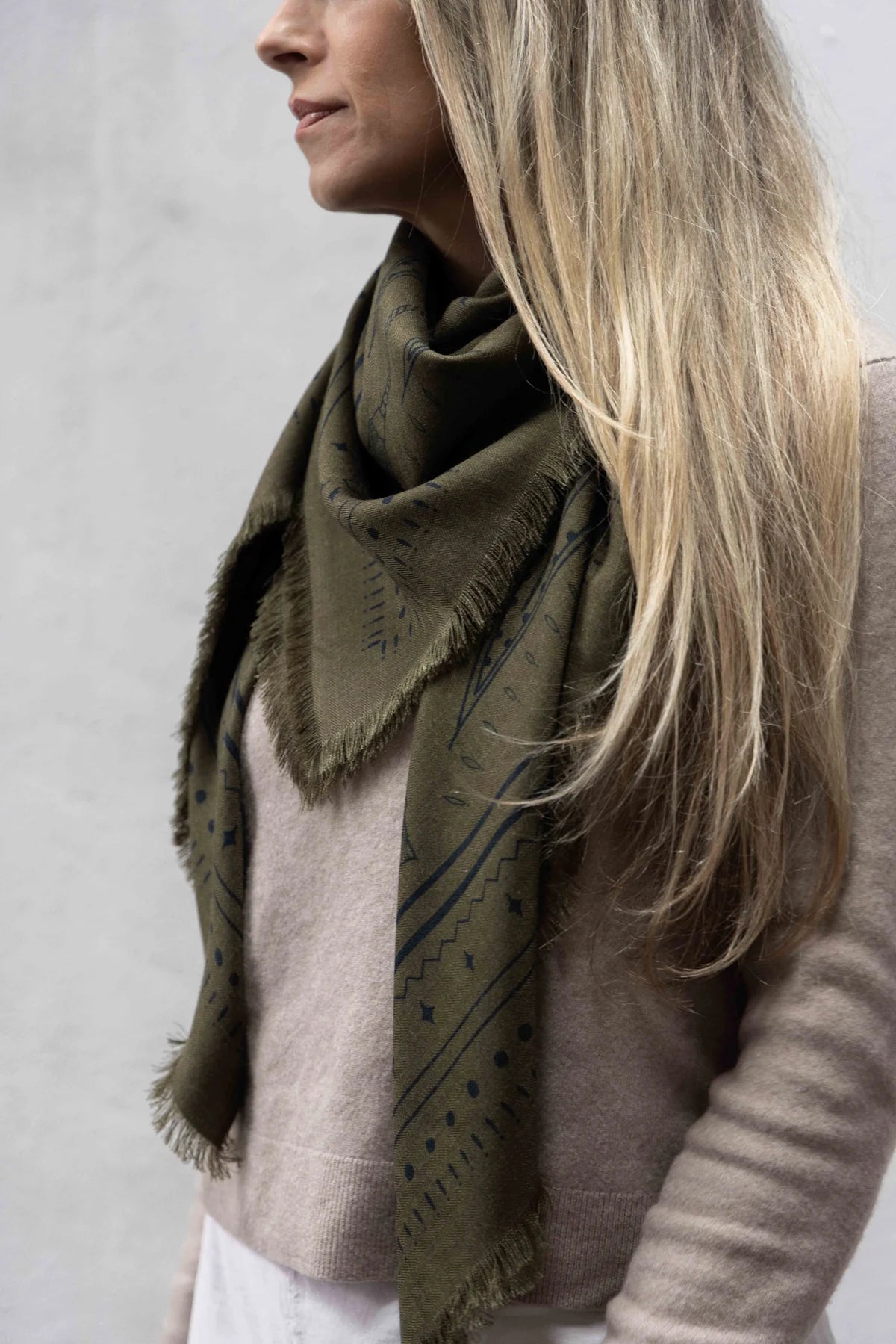 Dark Hampton x Ellie Compton Wool Silk Scarf The Hadfield - Khaki