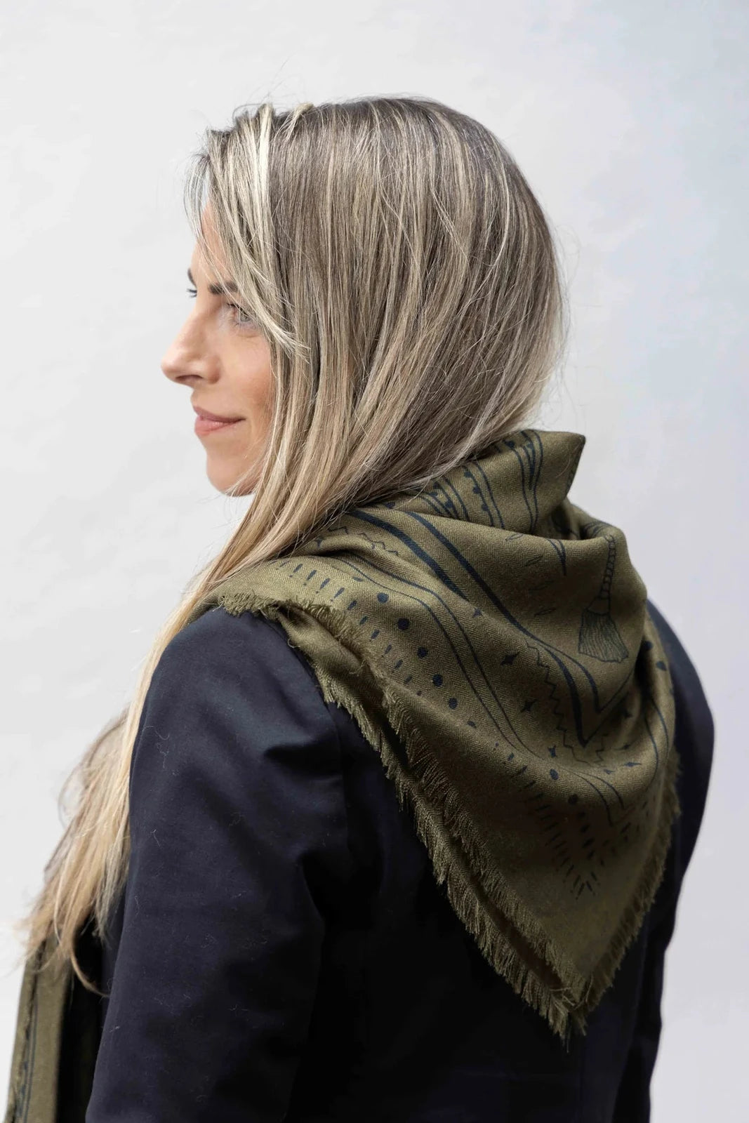 Dark Hampton x Ellie Compton Wool Silk Scarf The Hadfield - Khaki
