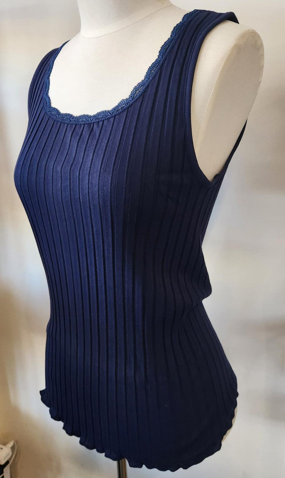 EGi 6510 Cotton Wide Rib Lace Trim Tank Top Blue
