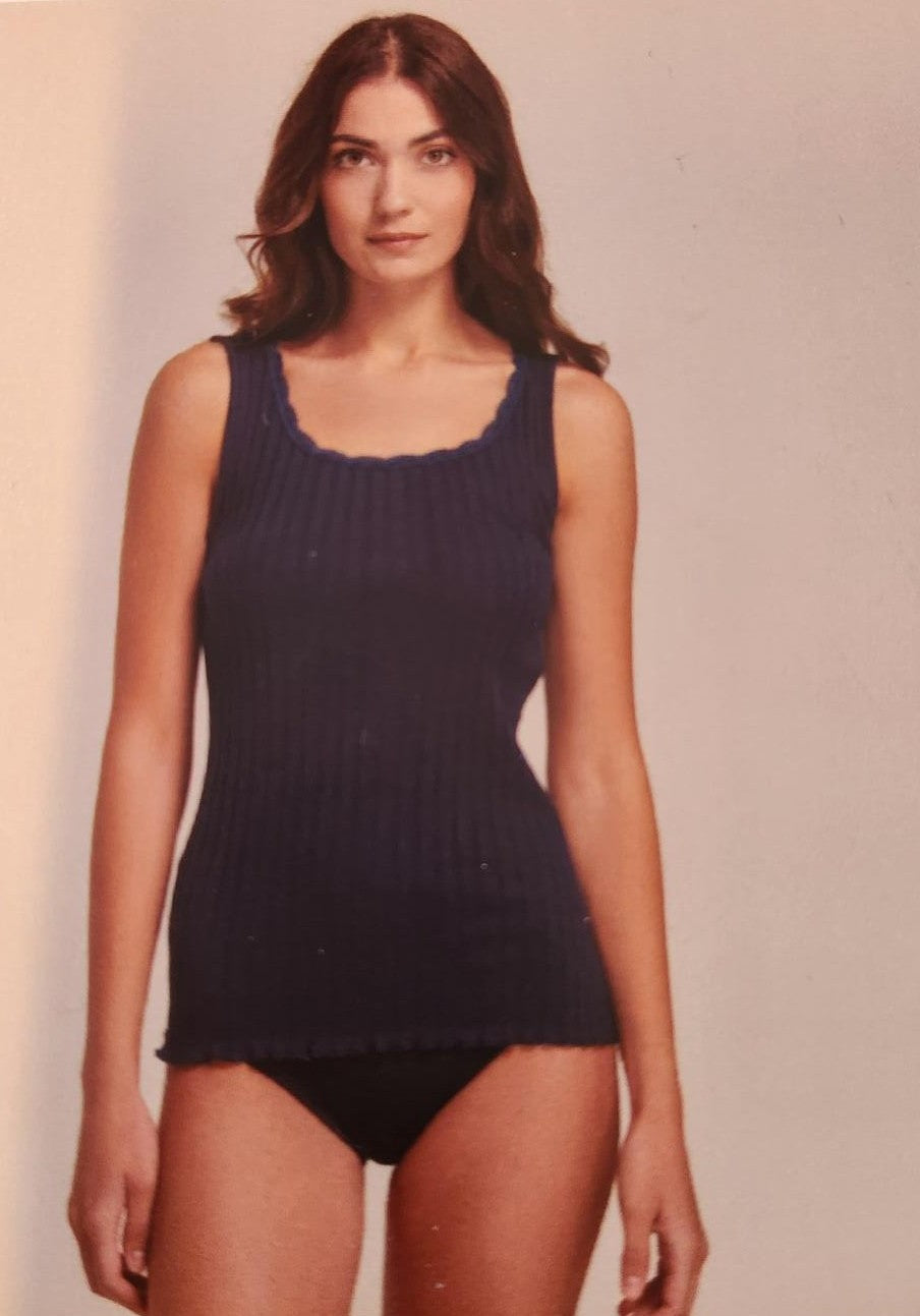EGi 6510 Cotton Wide Rib Lace Trim Tank Top Blue
