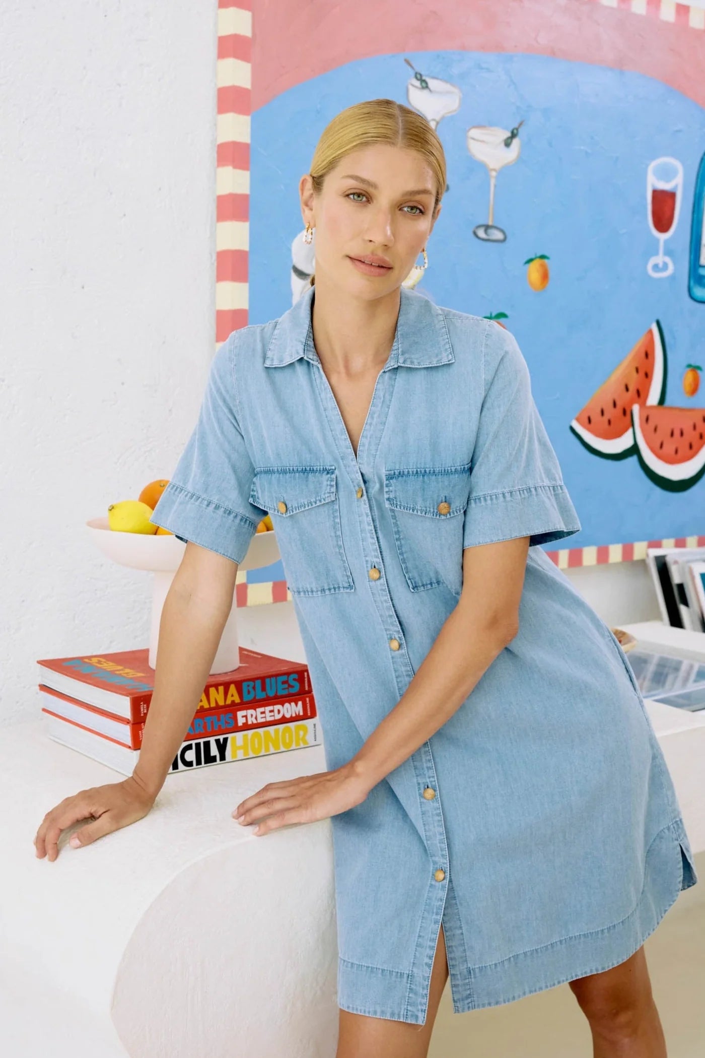 Eb & Ive Melenia Denim Shirt Dress Denim