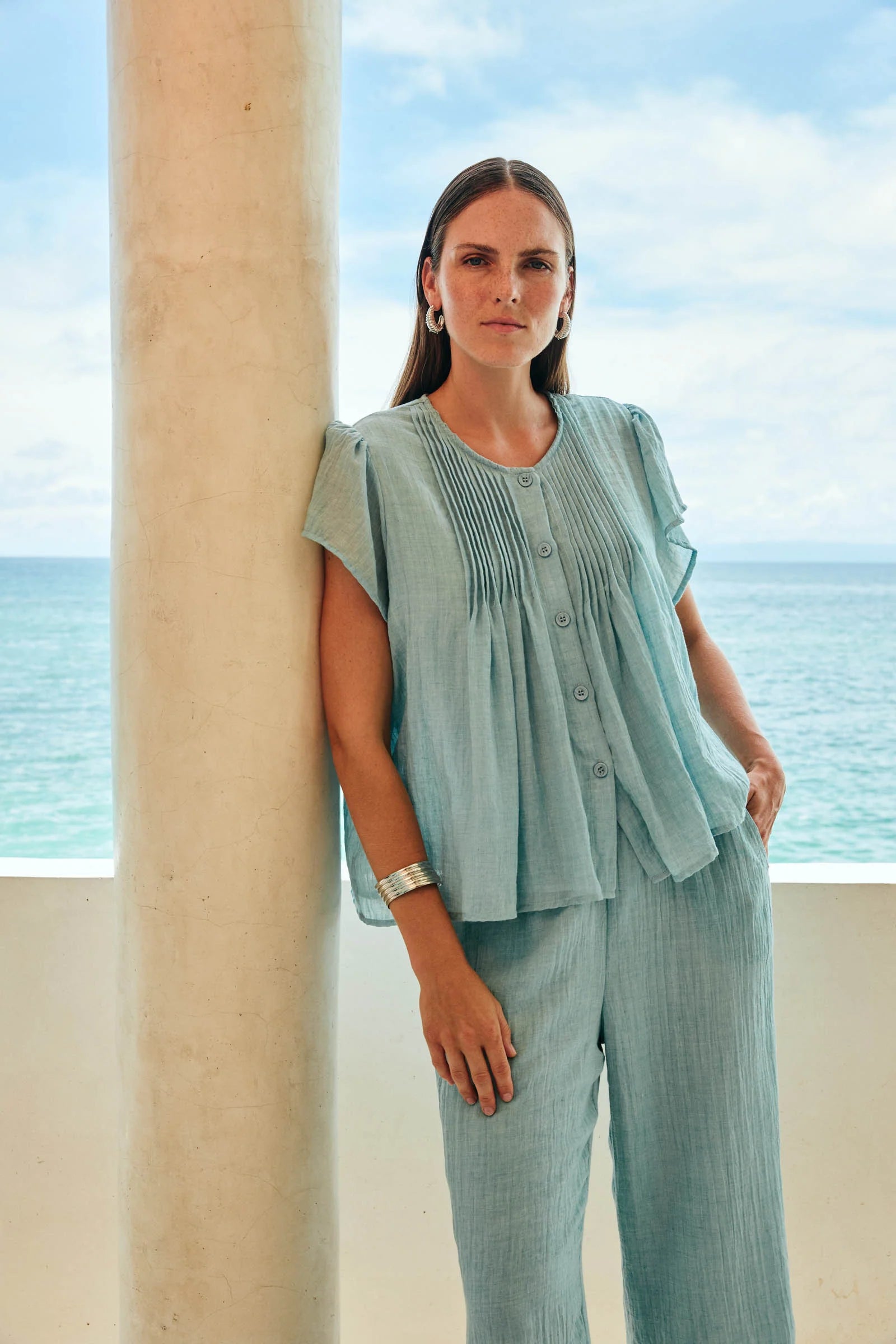 Eb & Ive Orsula Button Top Nimbus