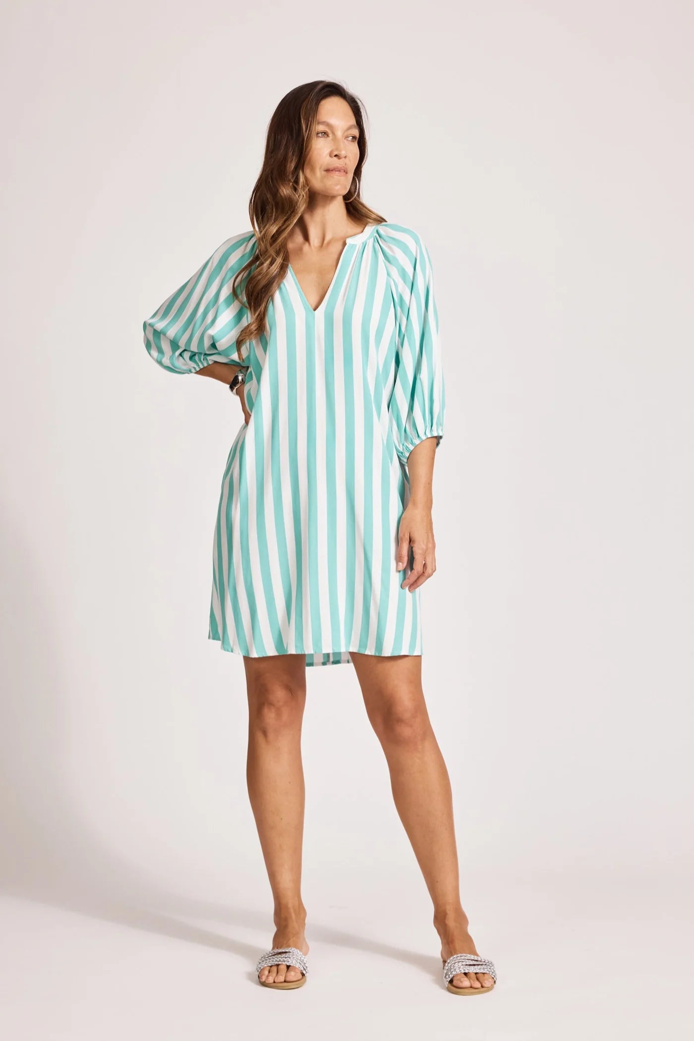 Eb & Ive Treville Stripe Dress Aqua