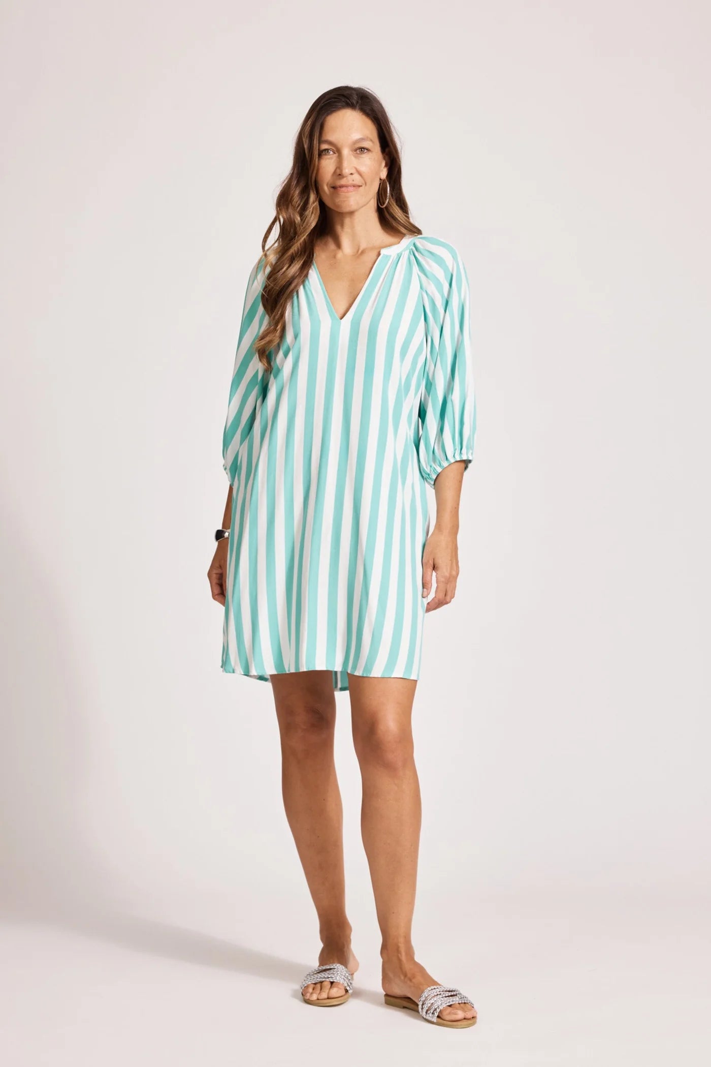 Eb & Ive Treville Stripe Dress Aqua