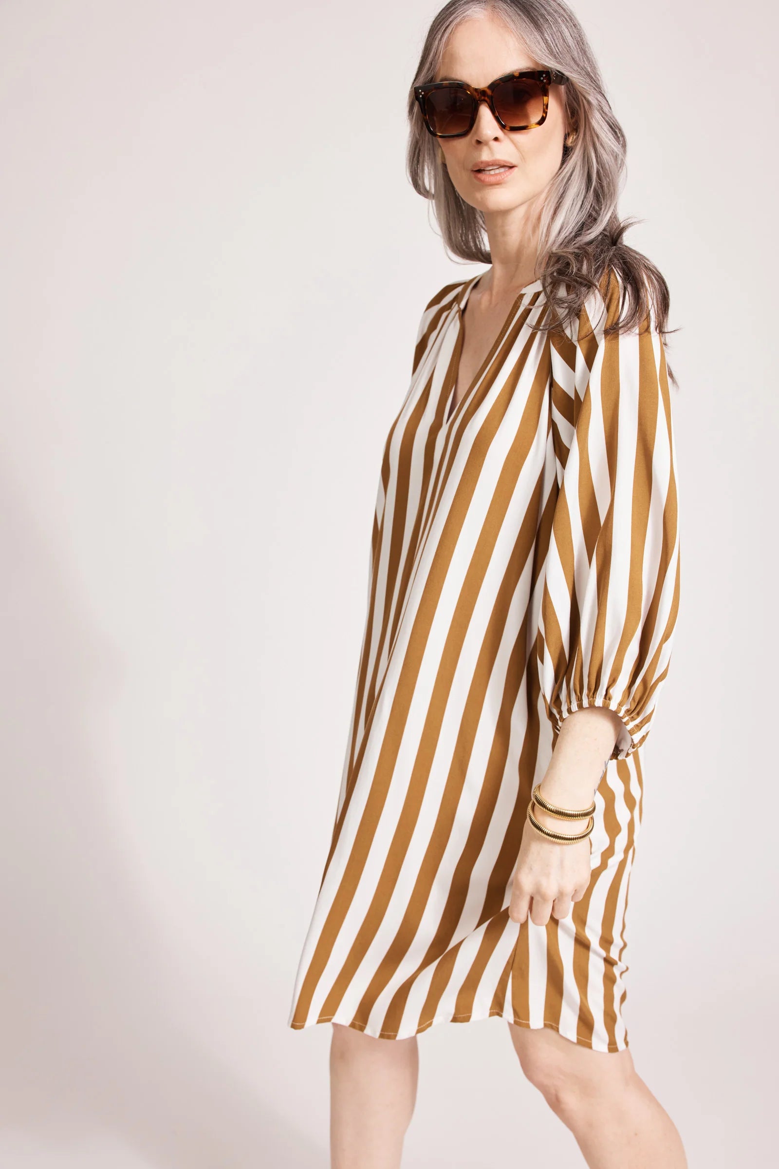 Eb & Ive Treville Stripe Dress Caramel
