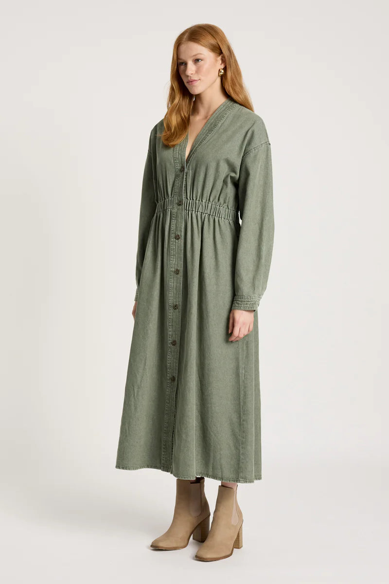 Eb & Ive Bodhi Denim Dress Olive