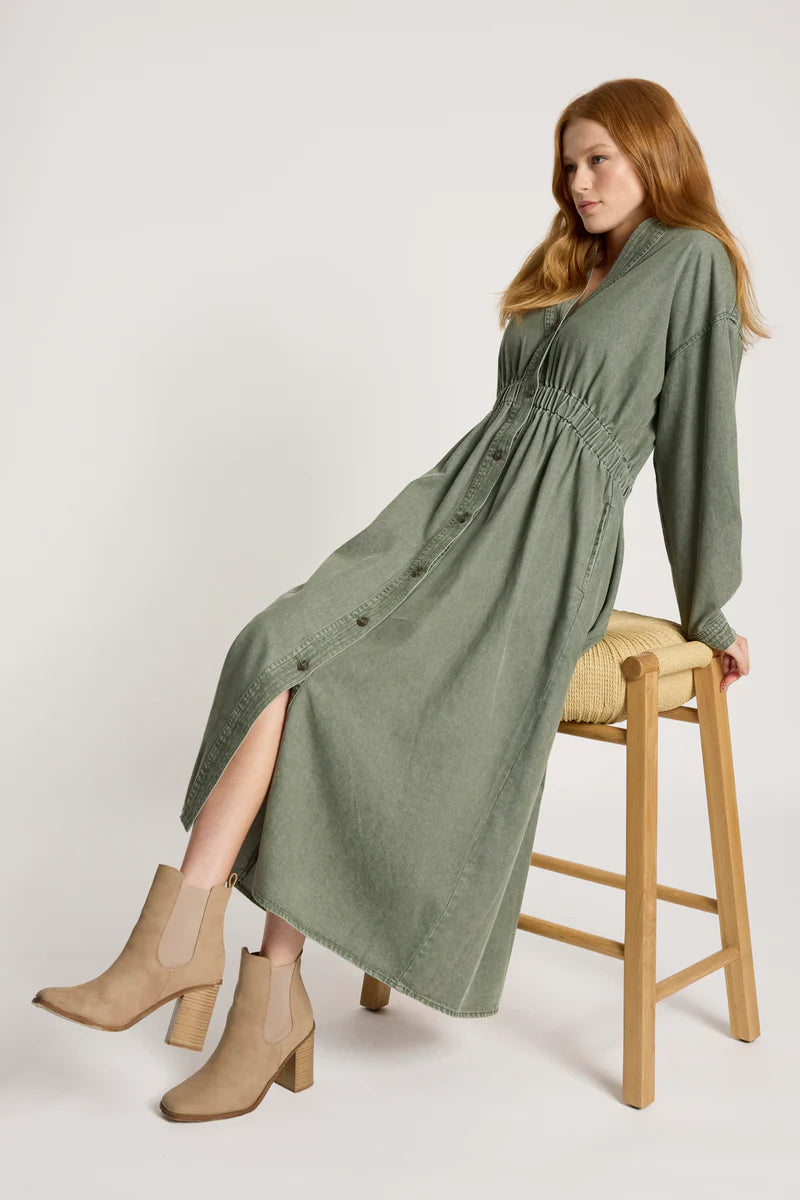 Eb & Ive Bodhi Denim Dress Olive