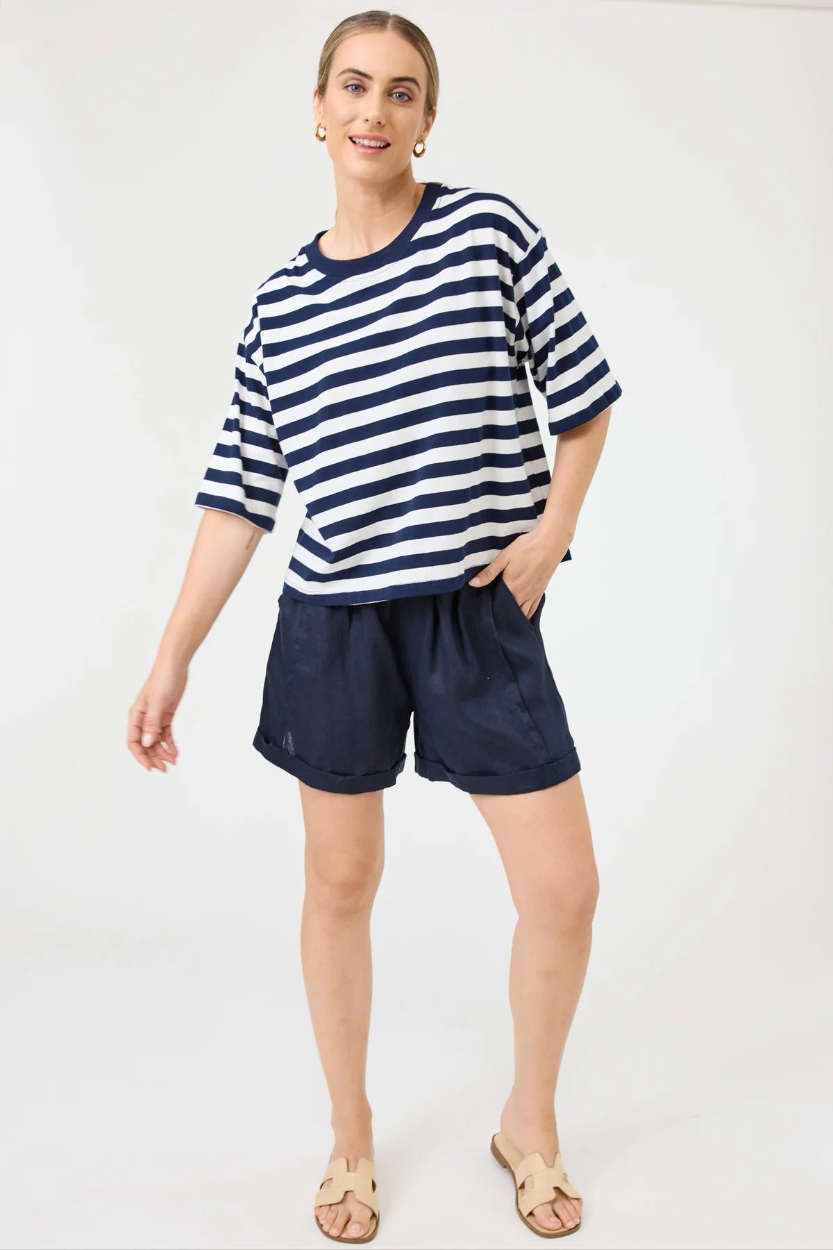 Eb & Ive Studio Stripe Tshirt Indigo