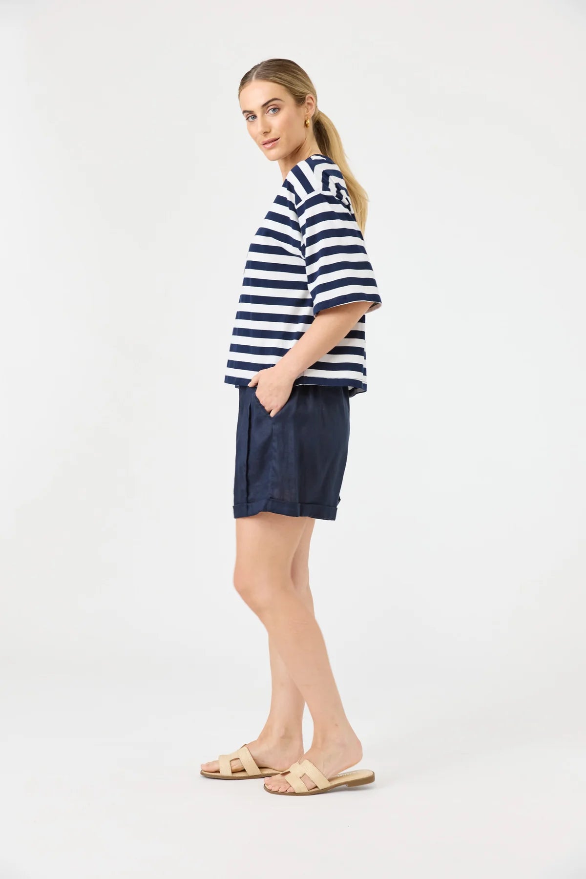 Eb & Ive Studio Stripe Tshirt Indigo