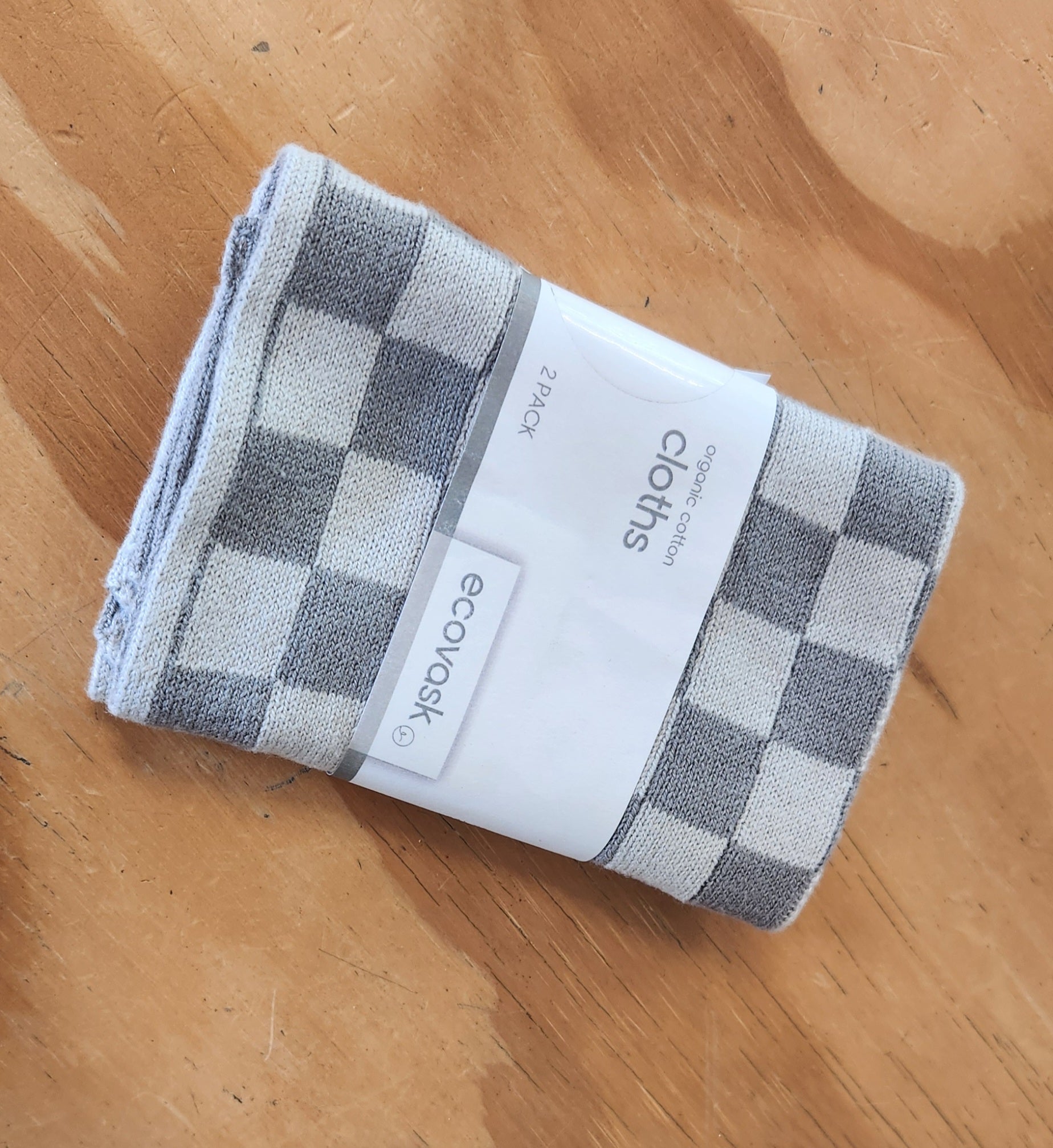 Ecovask Organic Face Cloths 2 Pack Steel Chequer