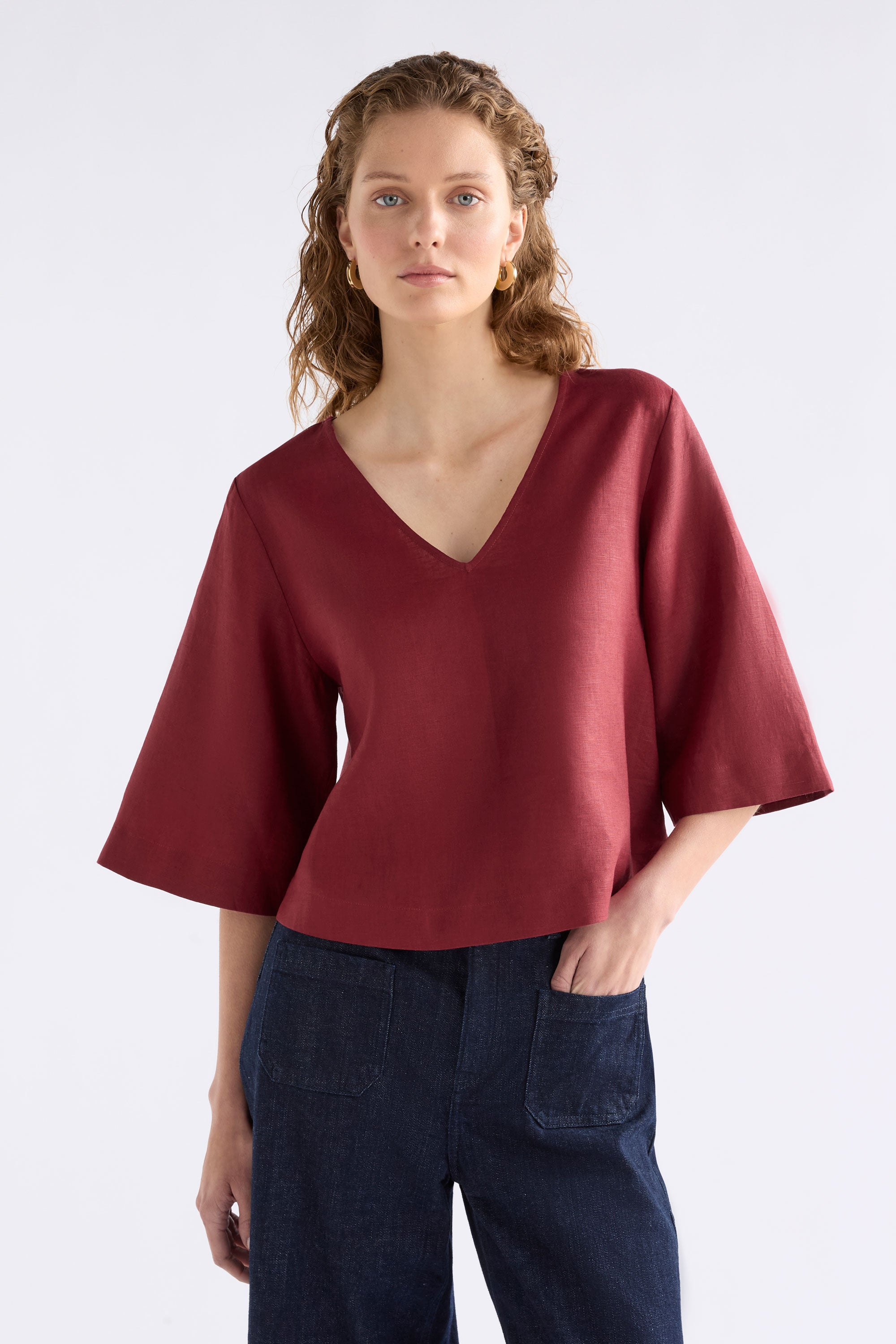 Elk Llinen Light V Neck Bordeaux
