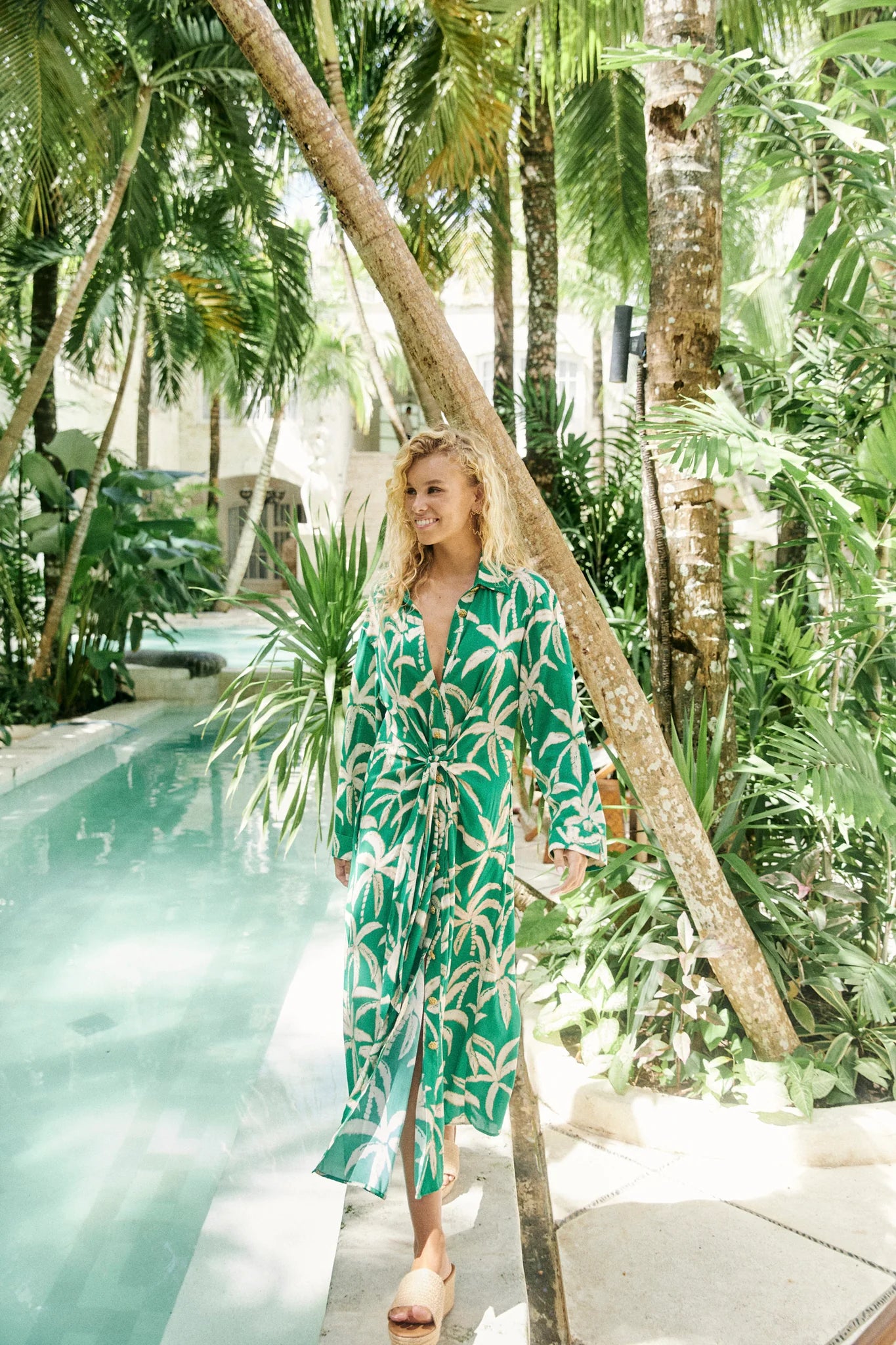 Haven Congo Midi Shirt Dress Palm