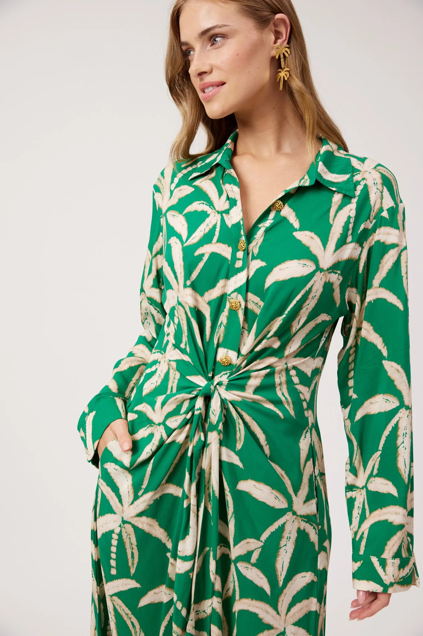 Haven Congo Midi Shirt Dress Palm