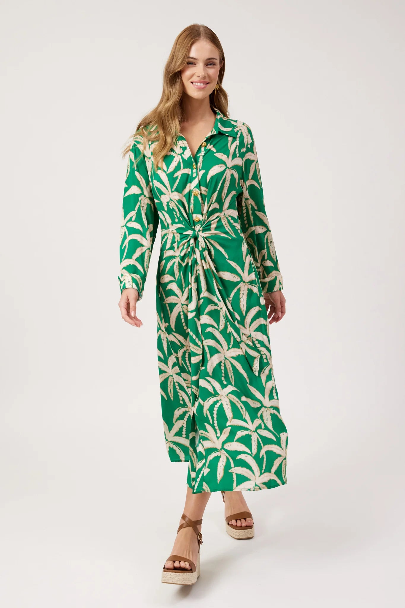 Haven Congo Midi Shirt Dress Palm