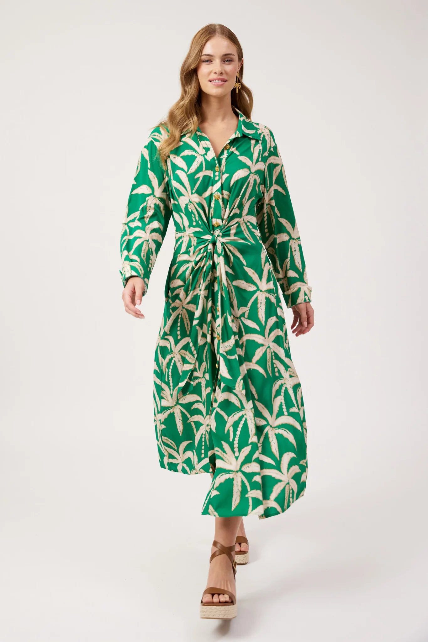 Haven Congo Midi Shirt Dress Palm