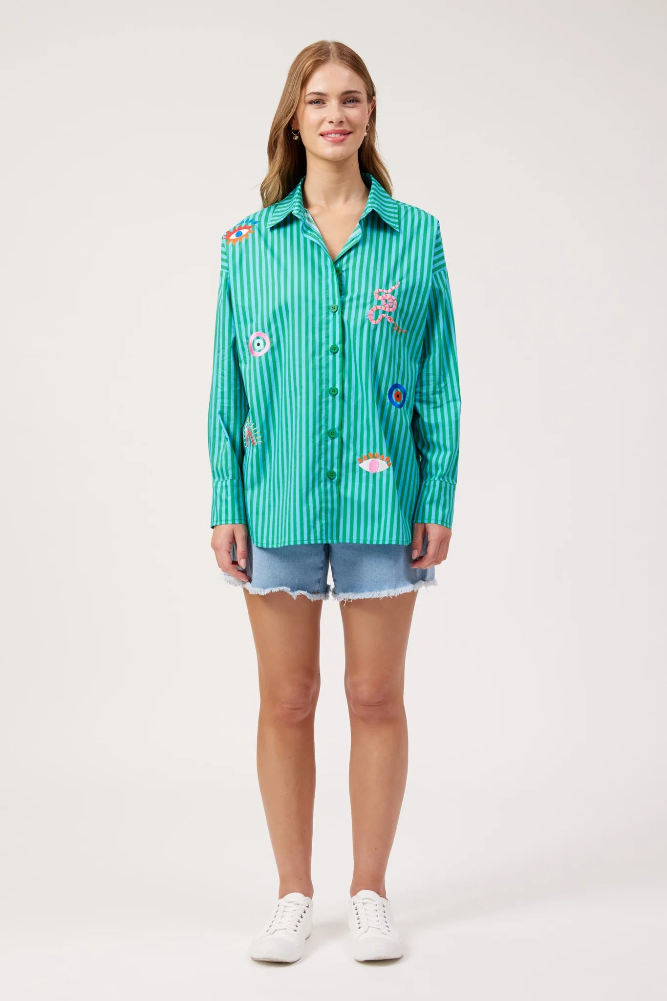 Haven Mykonos Embroidered Stripe Shirt Green