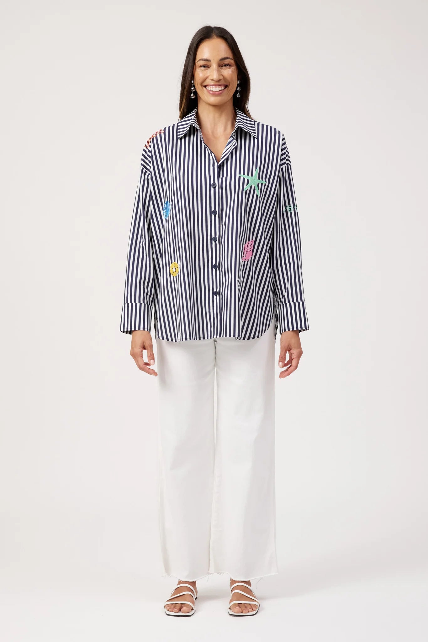 Haven Mykonos Embroidered Stripe Shirt Navy