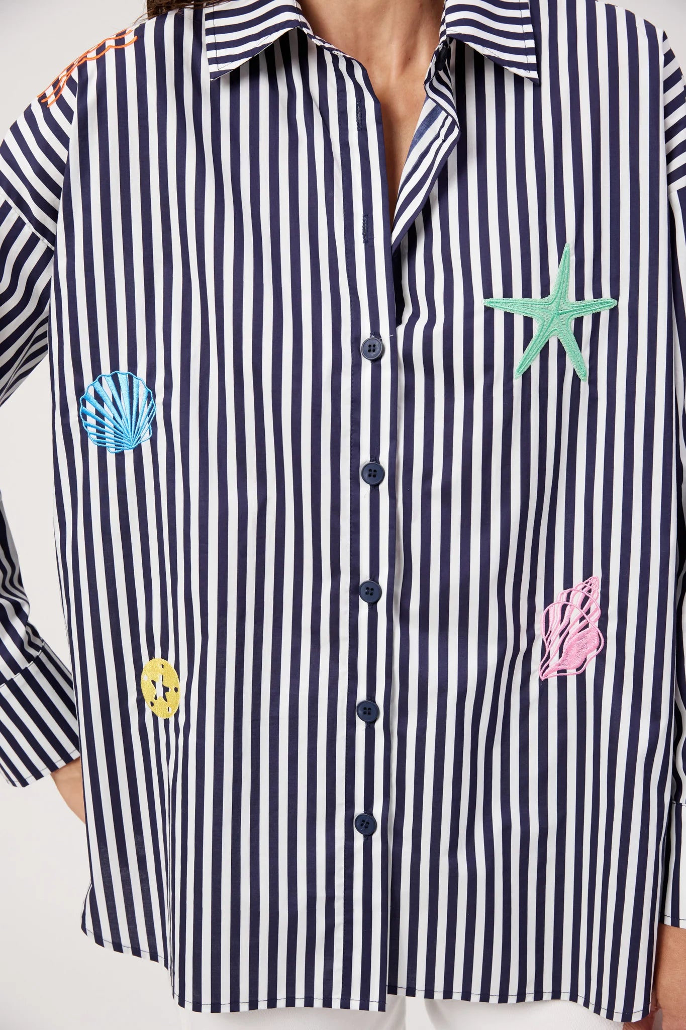 Haven Mykonos Embroidered Stripe Shirt Navy
