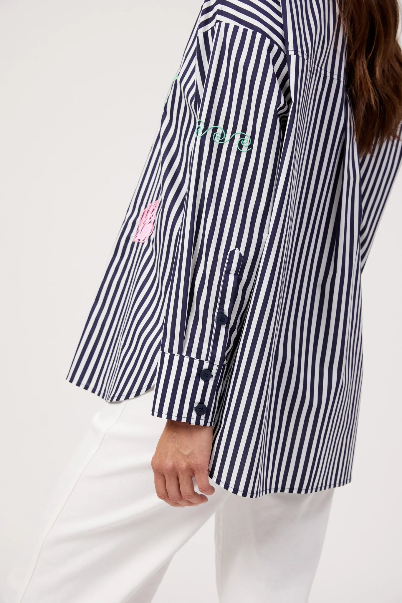 Haven Mykonos Embroidered Stripe Shirt Navy