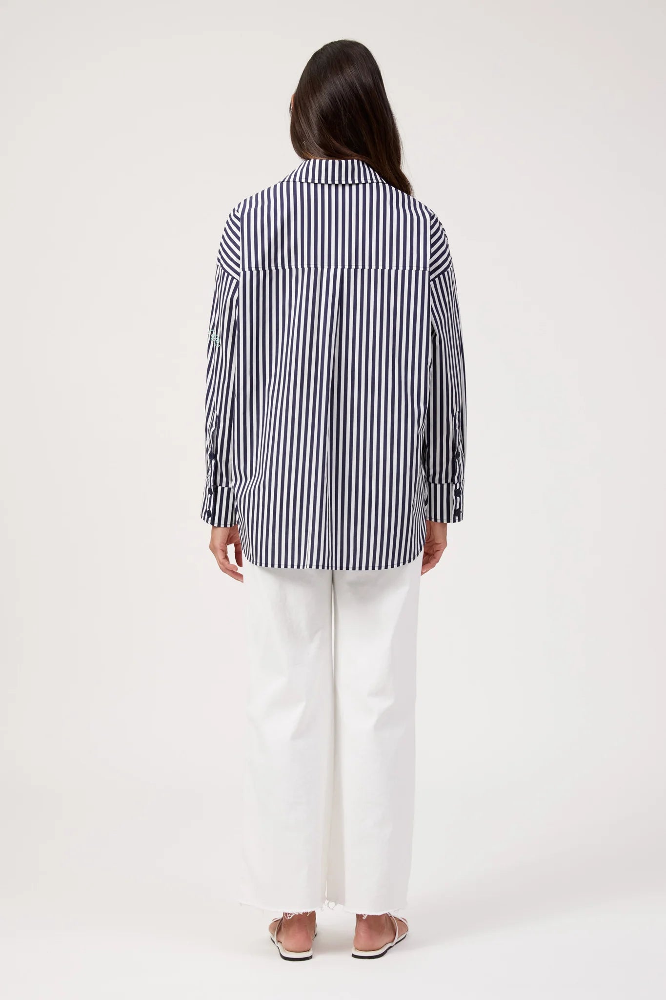 Haven Mykonos Embroidered Stripe Shirt Navy