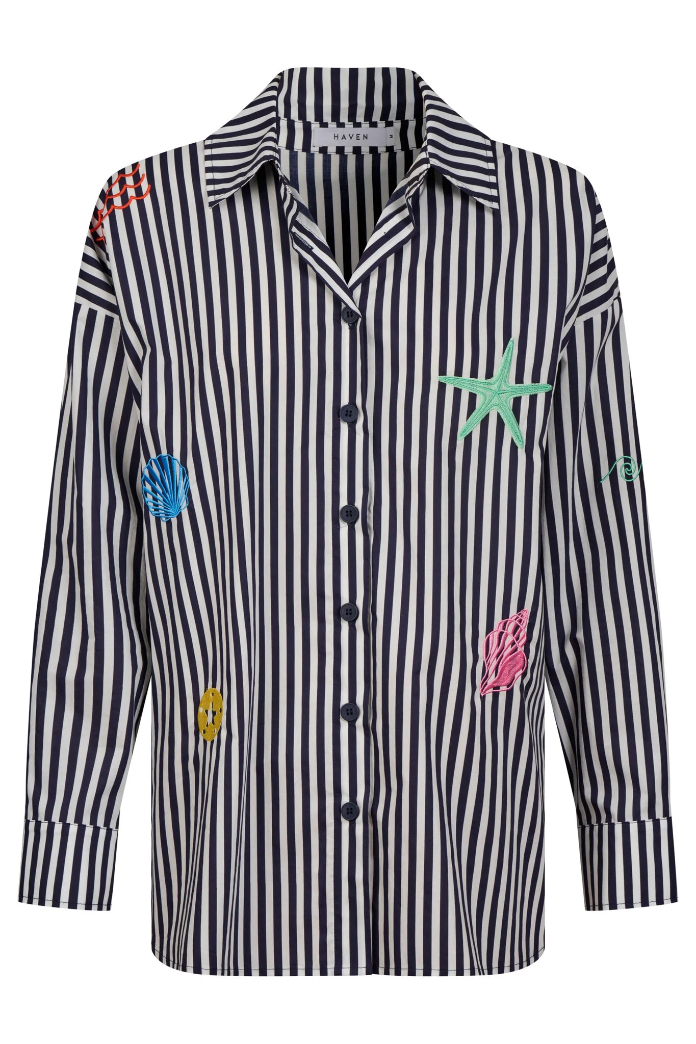 Haven Mykonos Embroidered Stripe Shirt Navy