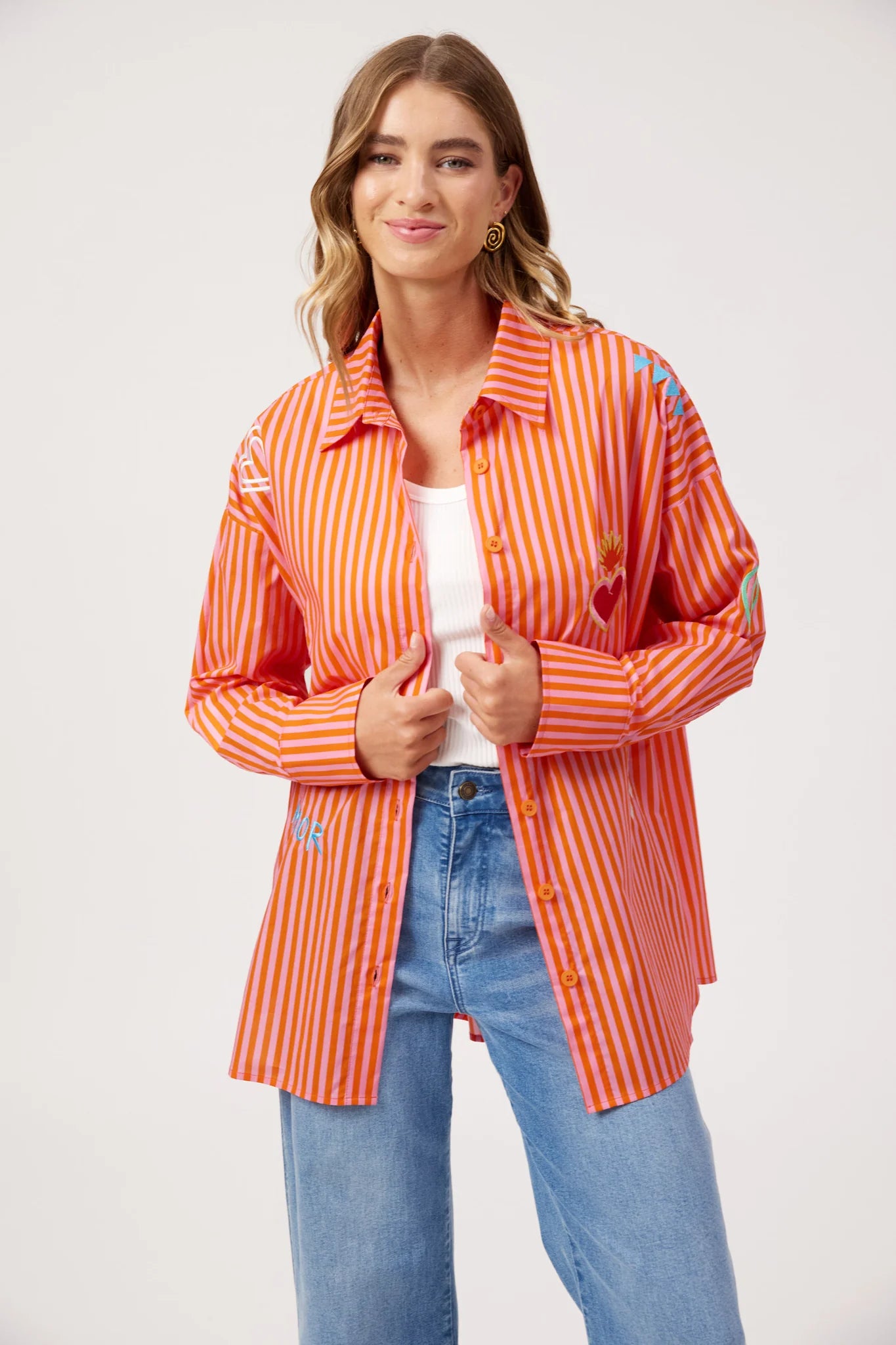 Haven Mykonos Embroidered Stripe Shirt Pink