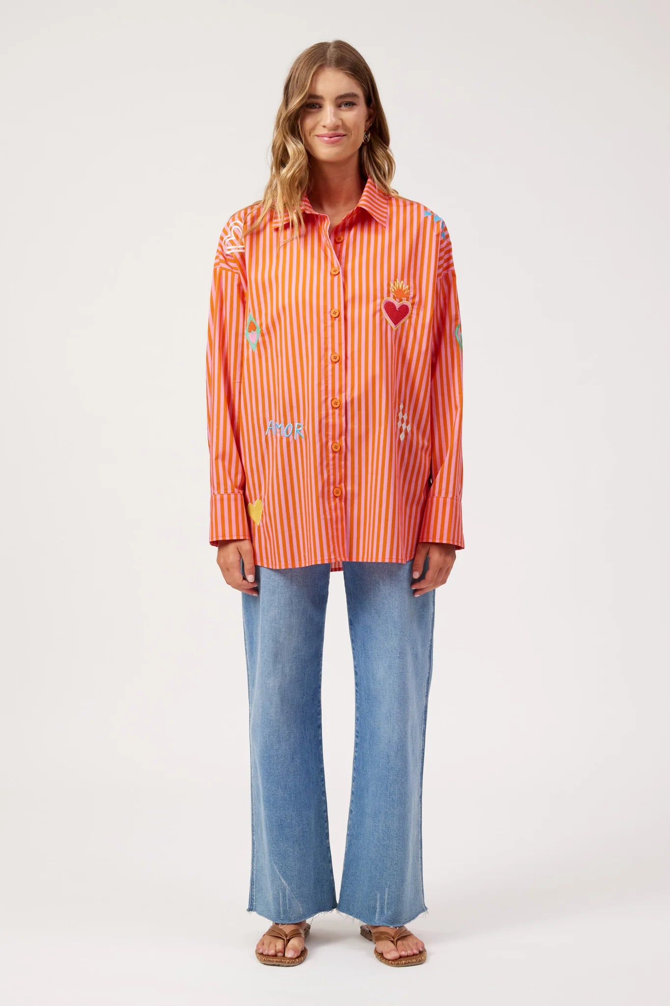 Haven Mykonos Embroidered Stripe Shirt Pink