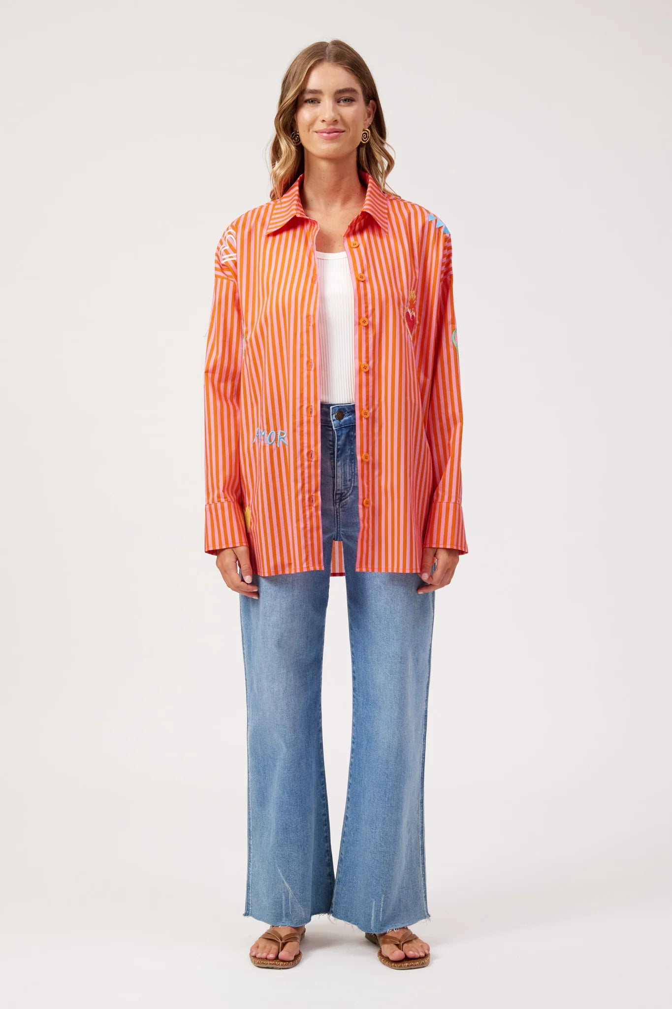Haven Mykonos Embroidered Stripe Shirt Pink