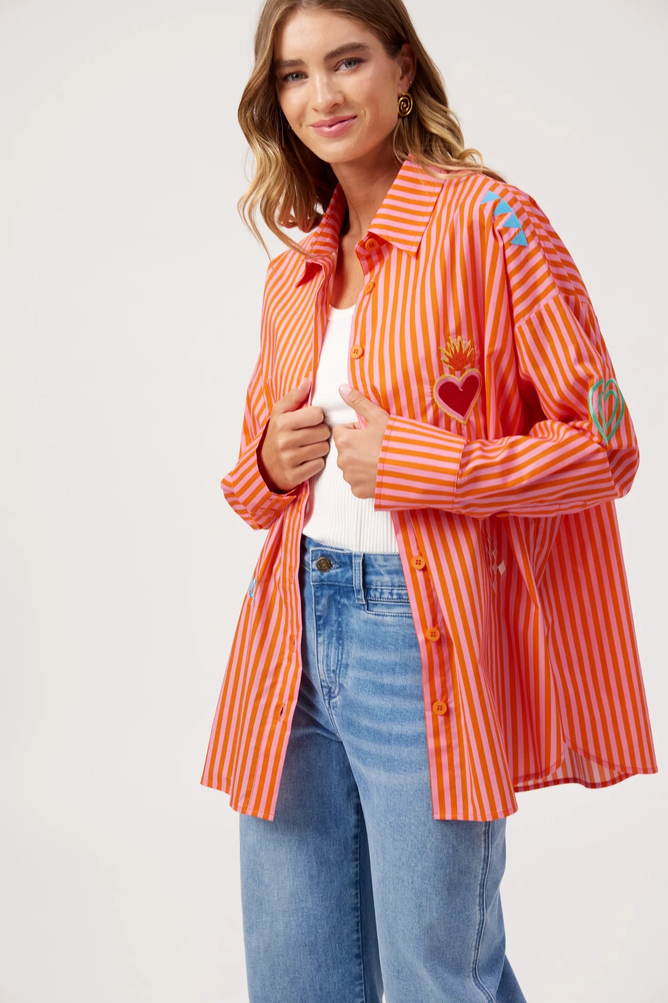 Haven Mykonos Embroidered Stripe Shirt Pink