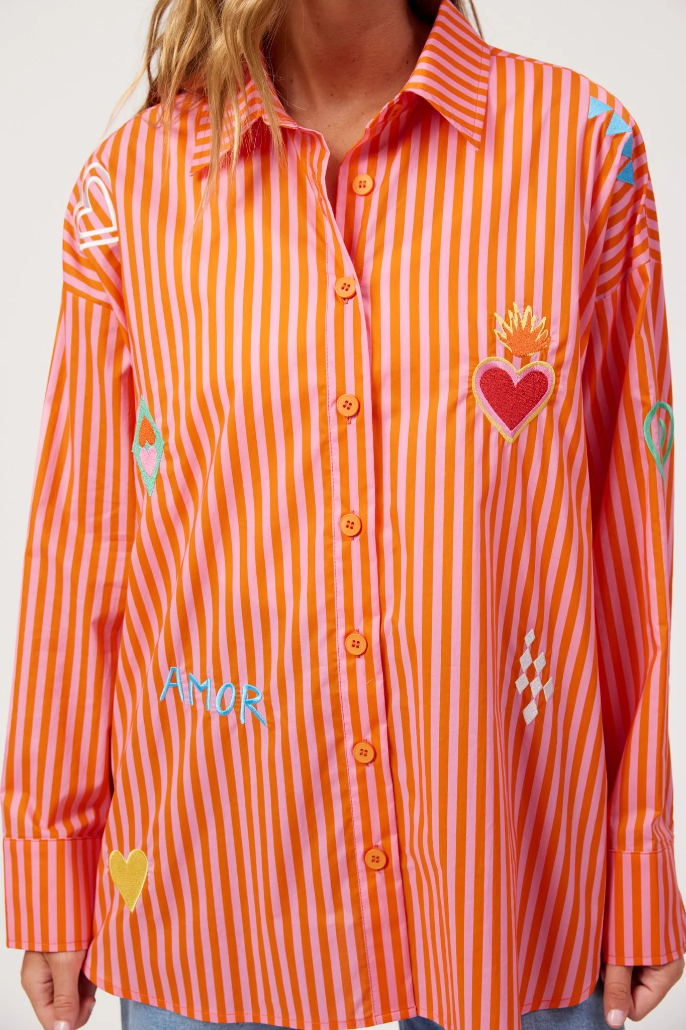 Haven Mykonos Embroidered Stripe Shirt Pink