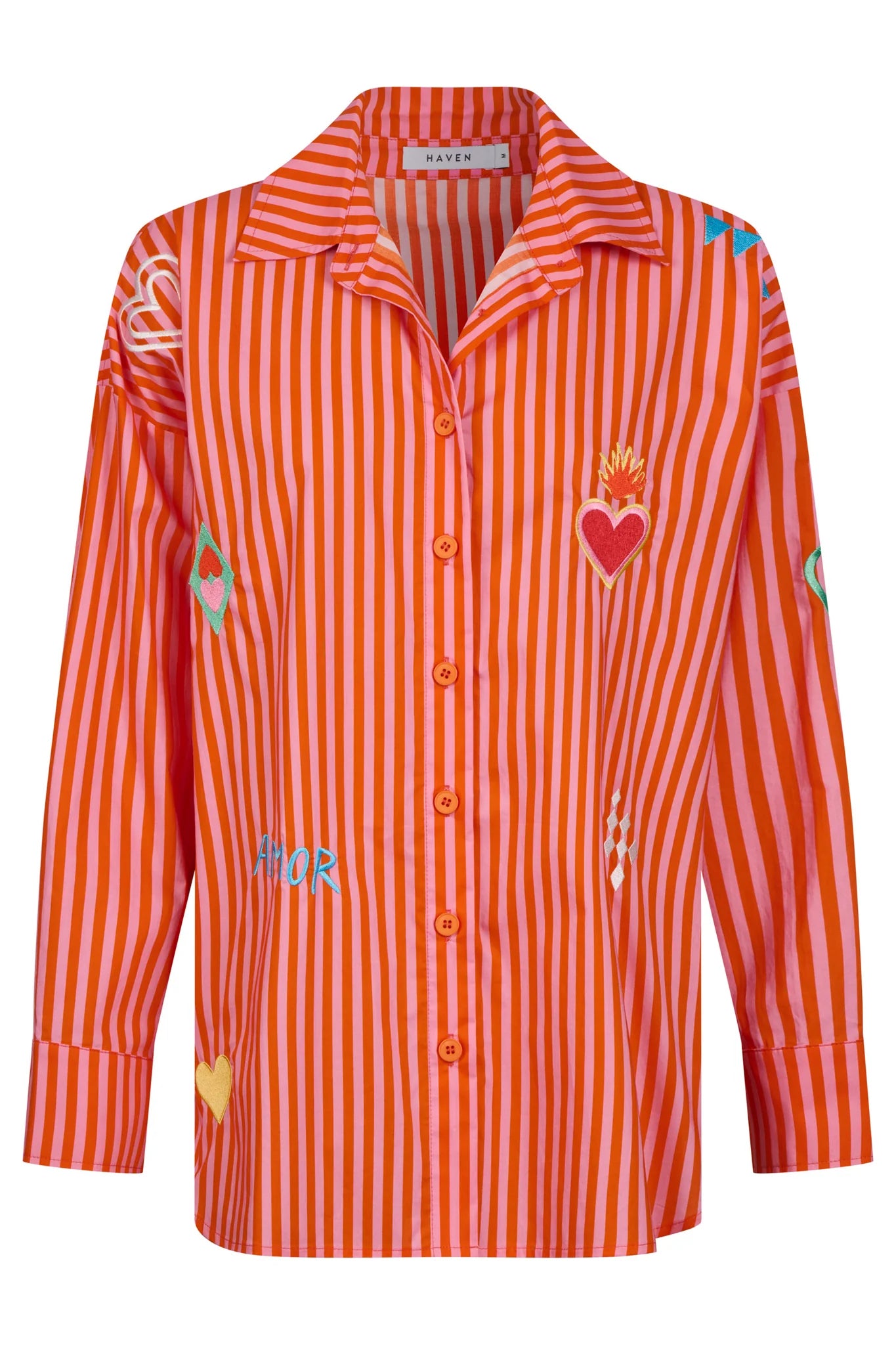 Haven Mykonos Embroidered Stripe Shirt Pink