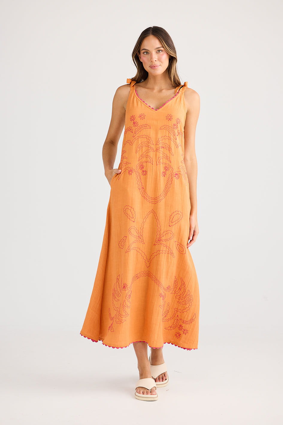 Holiday Deira Embroidered Dress Orange Palm