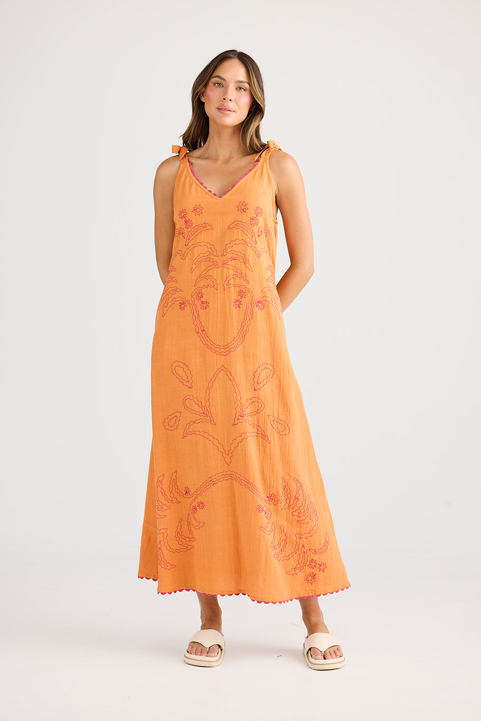 Holiday Deira Embroidered Dress Orange Palm