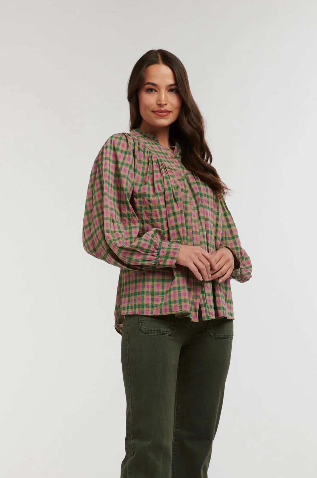 Italian Star Sybil Shirt Check Print Green OS