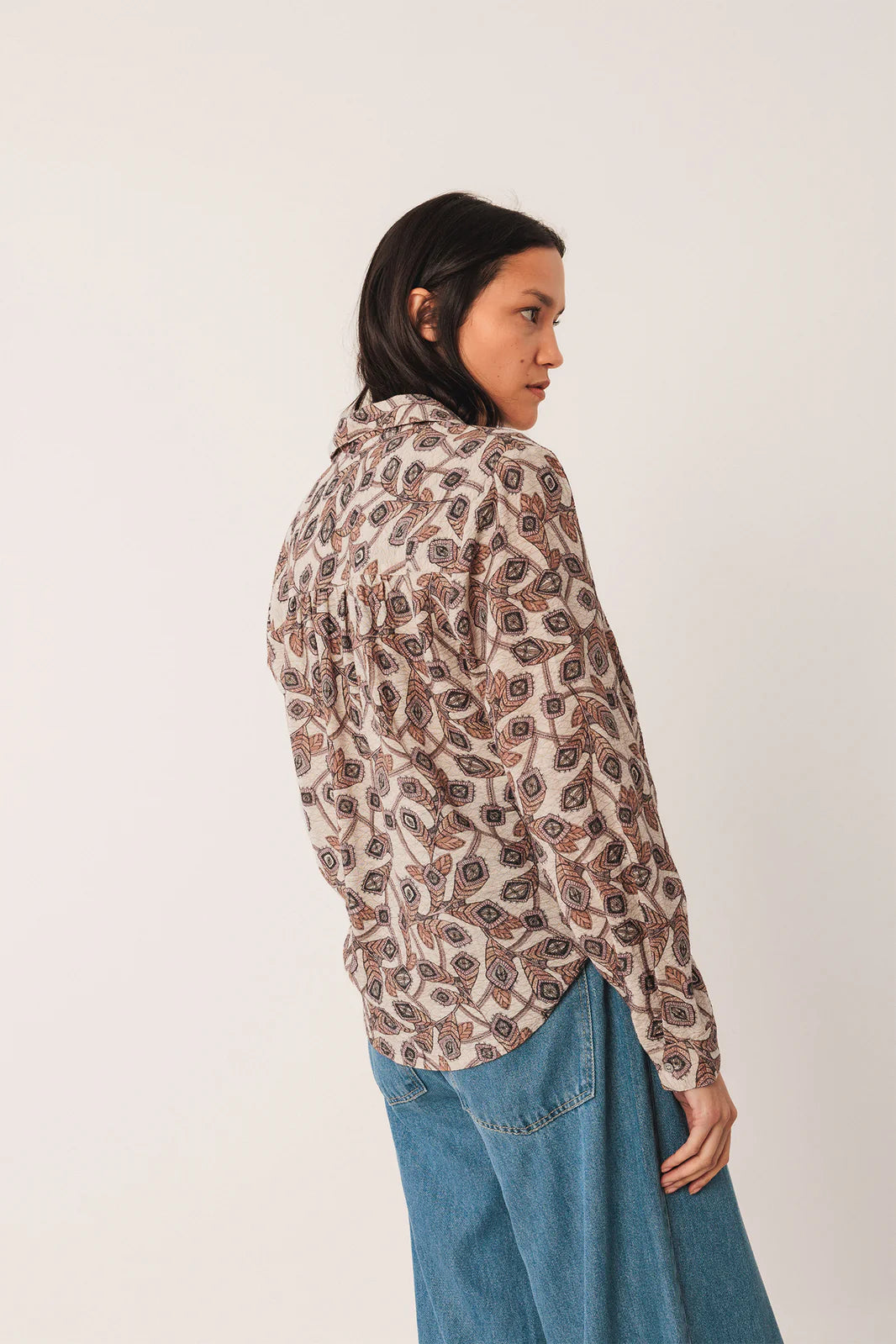 Indi & Cold Crepe Cotton Shirt Beige AD201