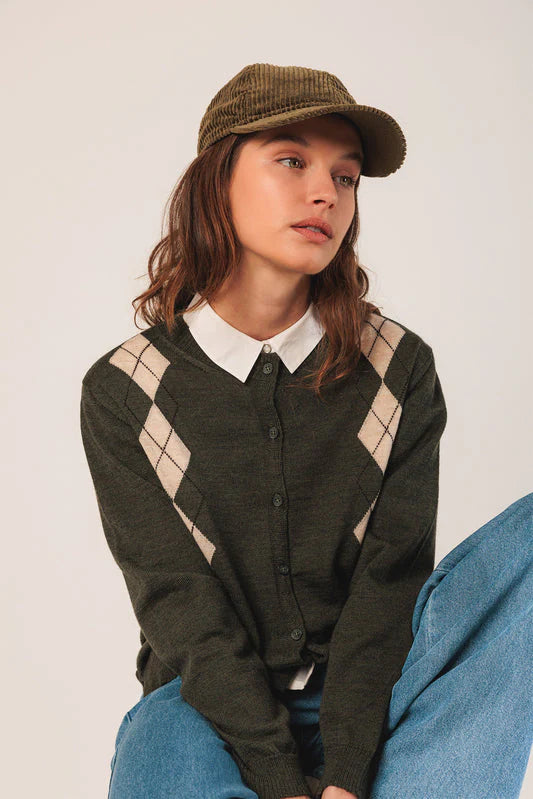 Indi & Cold Marino Argyle Jacket Caoba Oliva Olive AX516